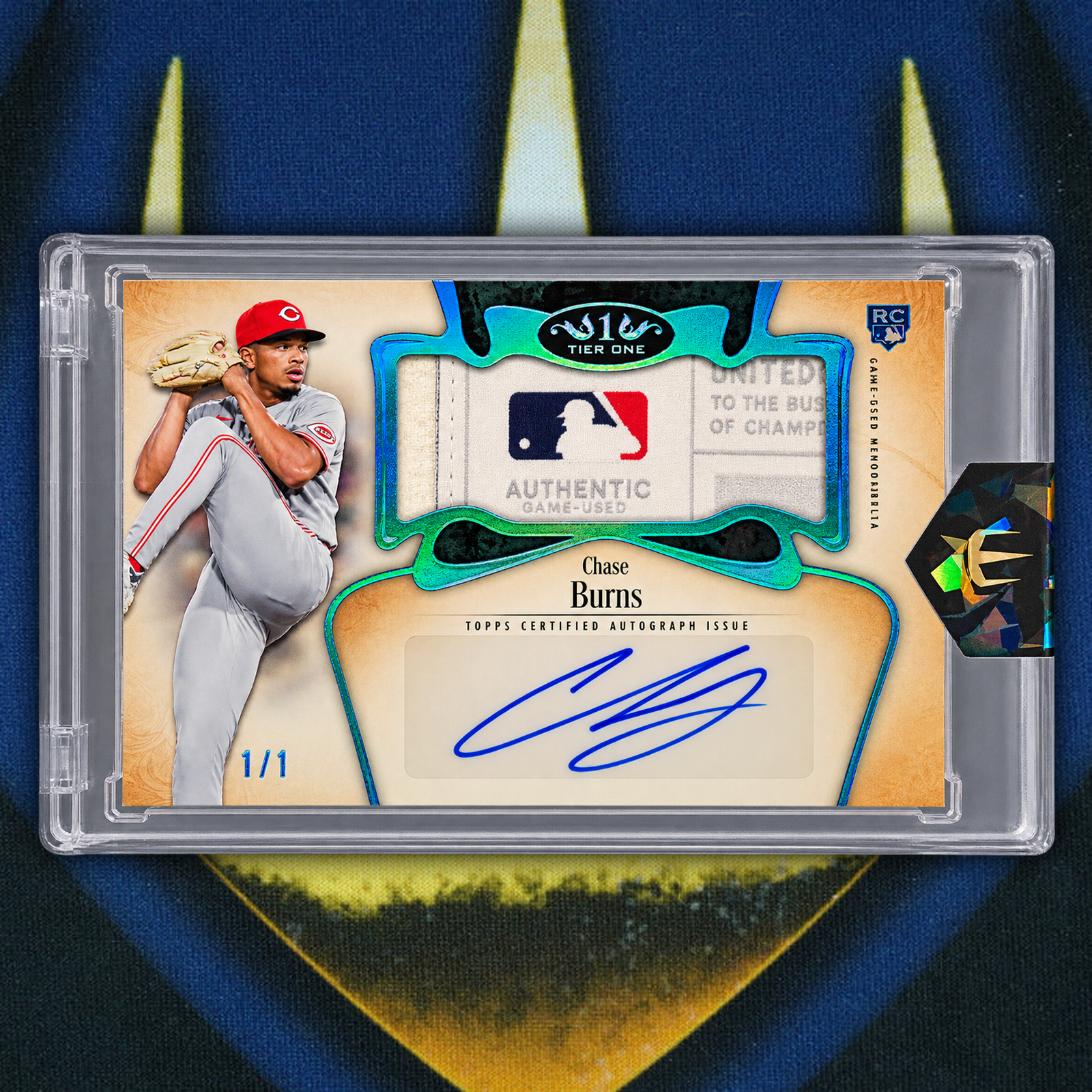 Chase Burns 2026 Tier One RC Logoman Autographed Jumbo Relic Laundry Tag 1/1