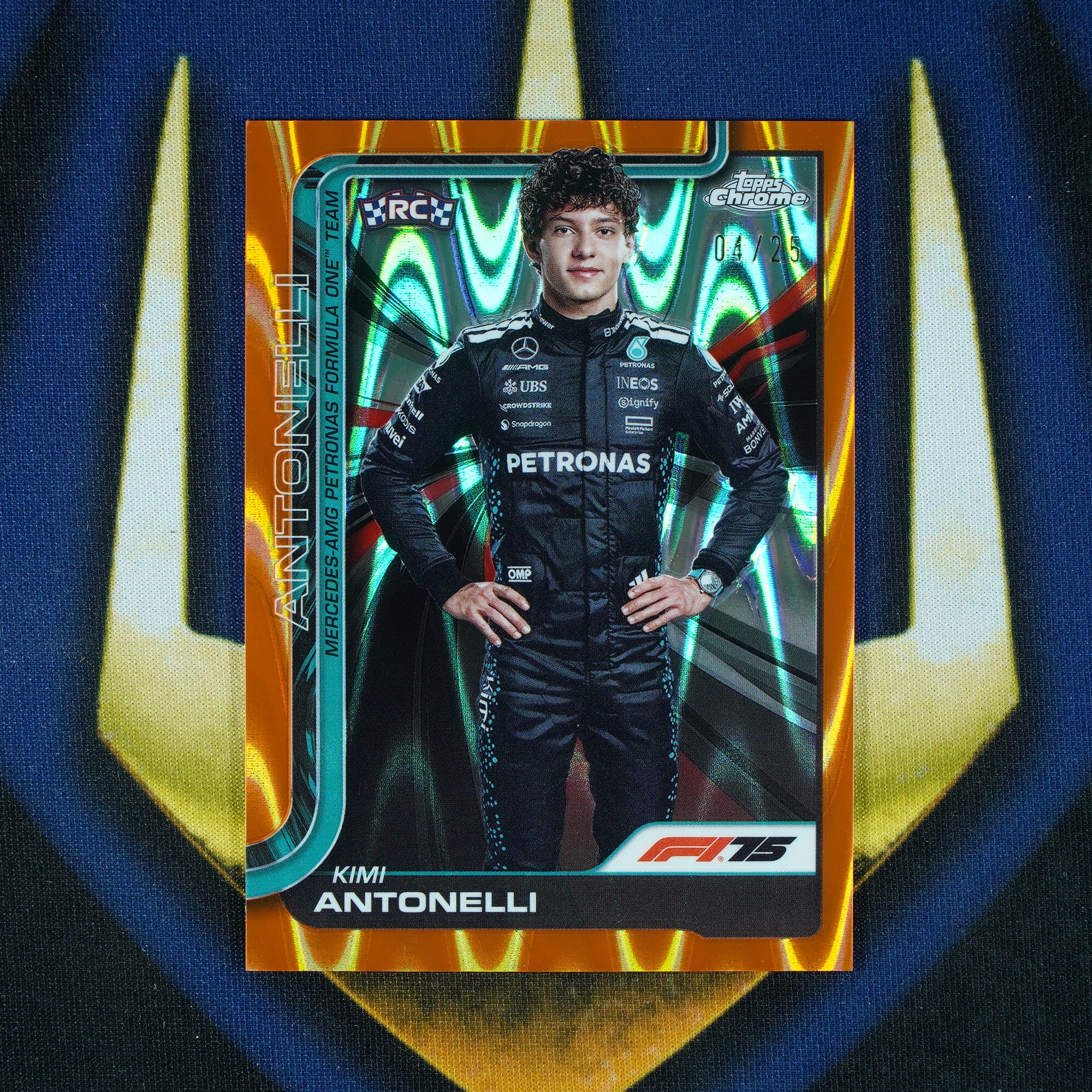 Andrea Kimi Antonelli 2025 Topps Chrome Orange Raywave /25 RC #8