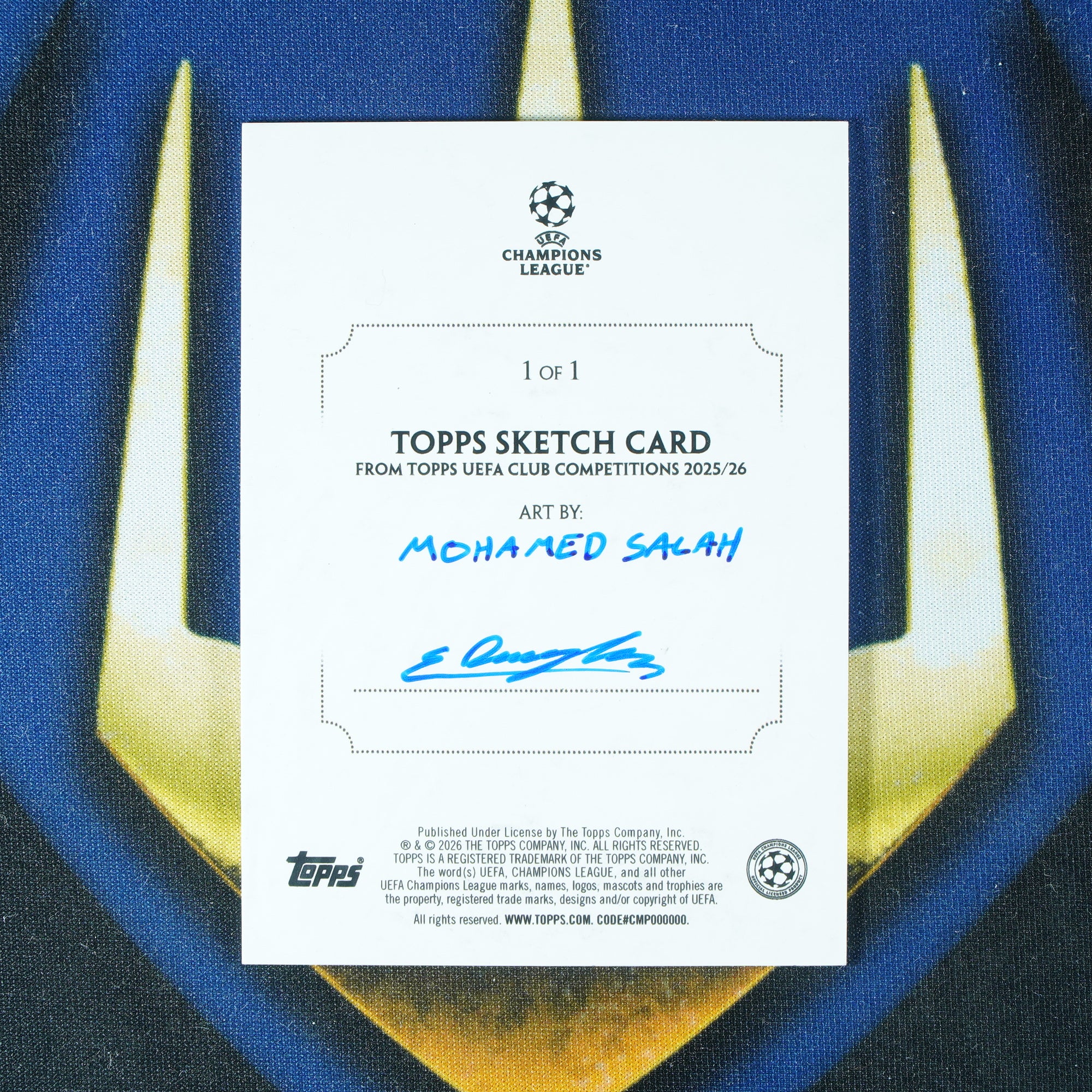 Mohamed Salah 2025-26 TOPPS UCC FLAGSHIP 1/1 One Of One Artist Sketch Card