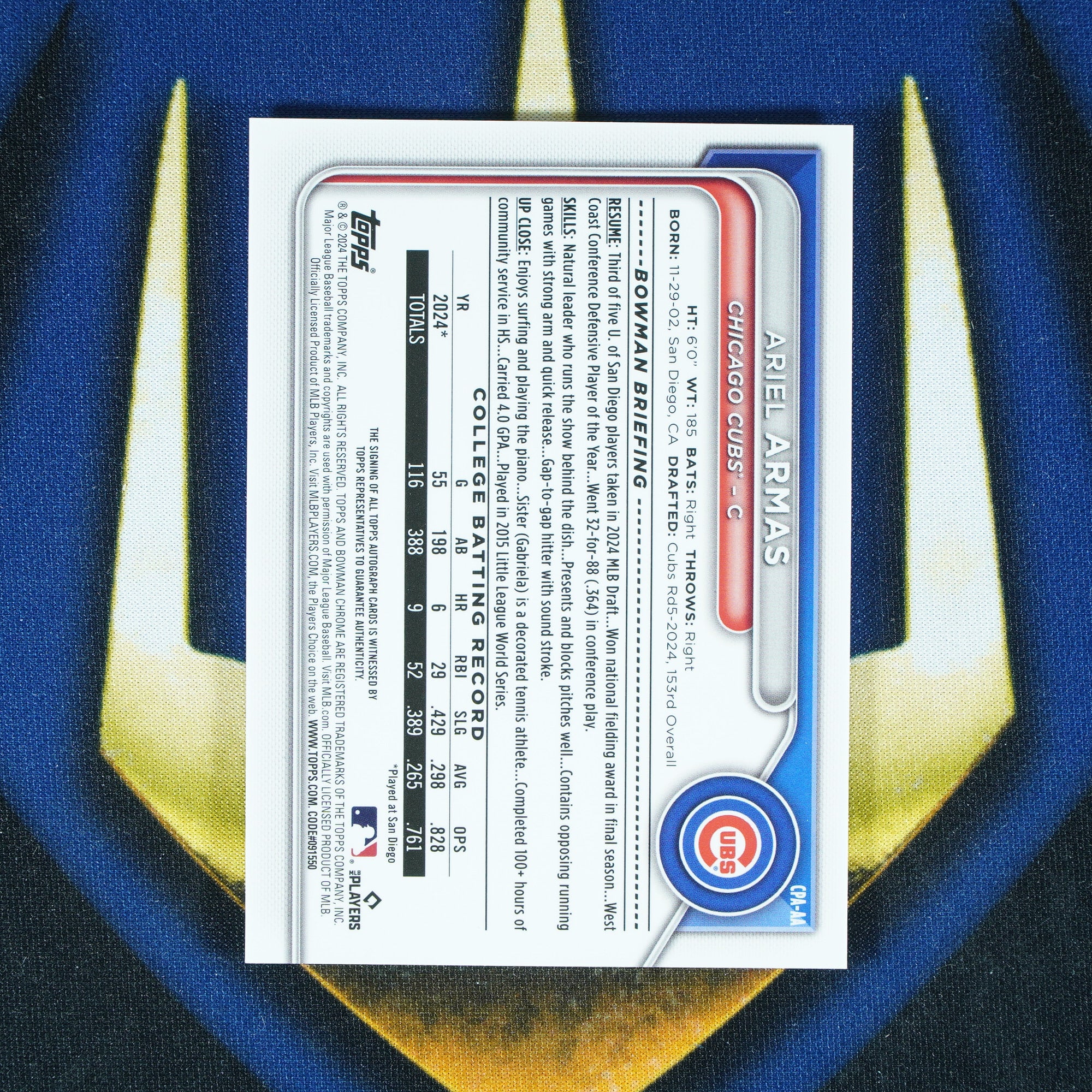 Ariel Armas 2024 Topps Bowman Chrome 1st Auto Gold Wave /50