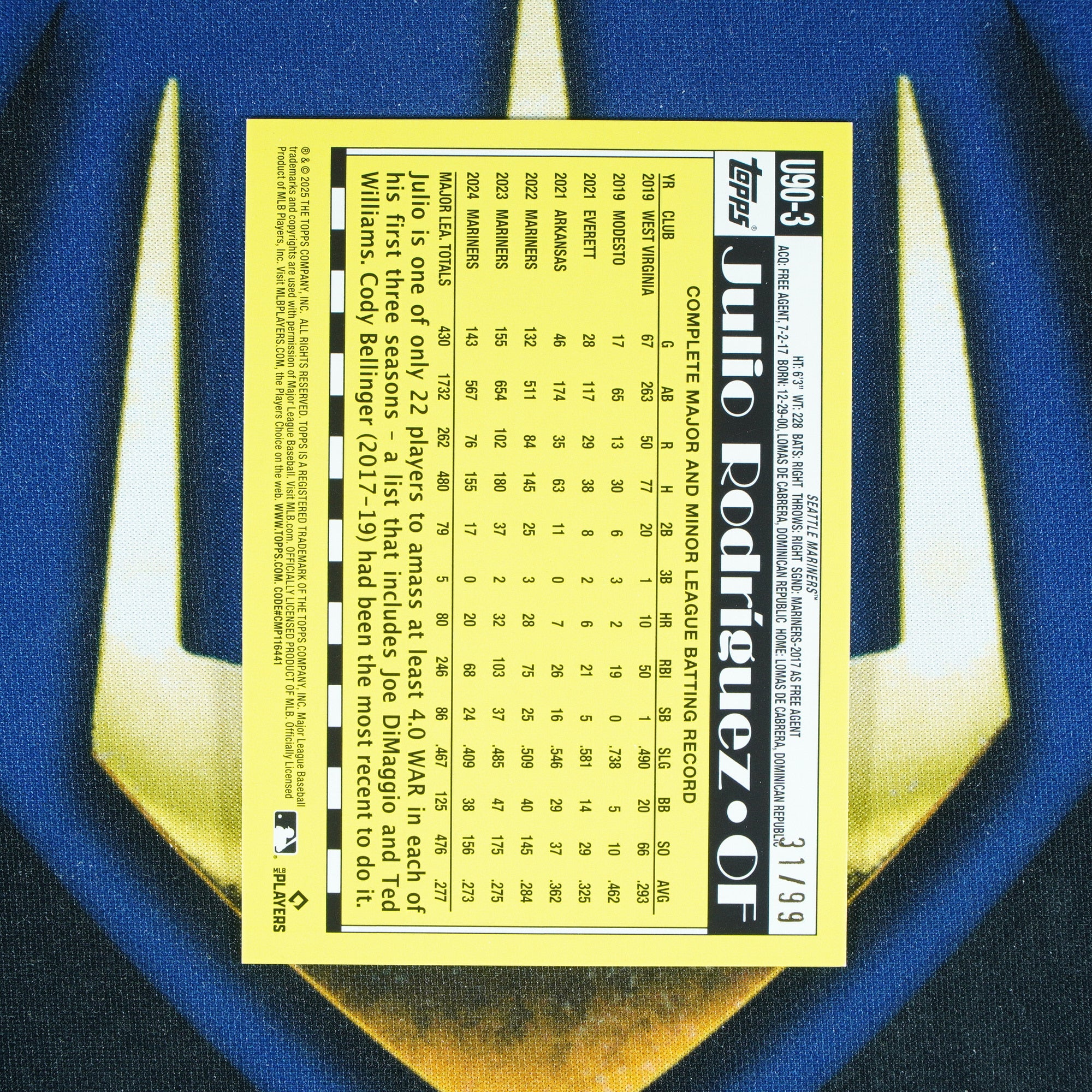 Julio Rodriguez 2025 Topps Update 1990 Green Foil /99