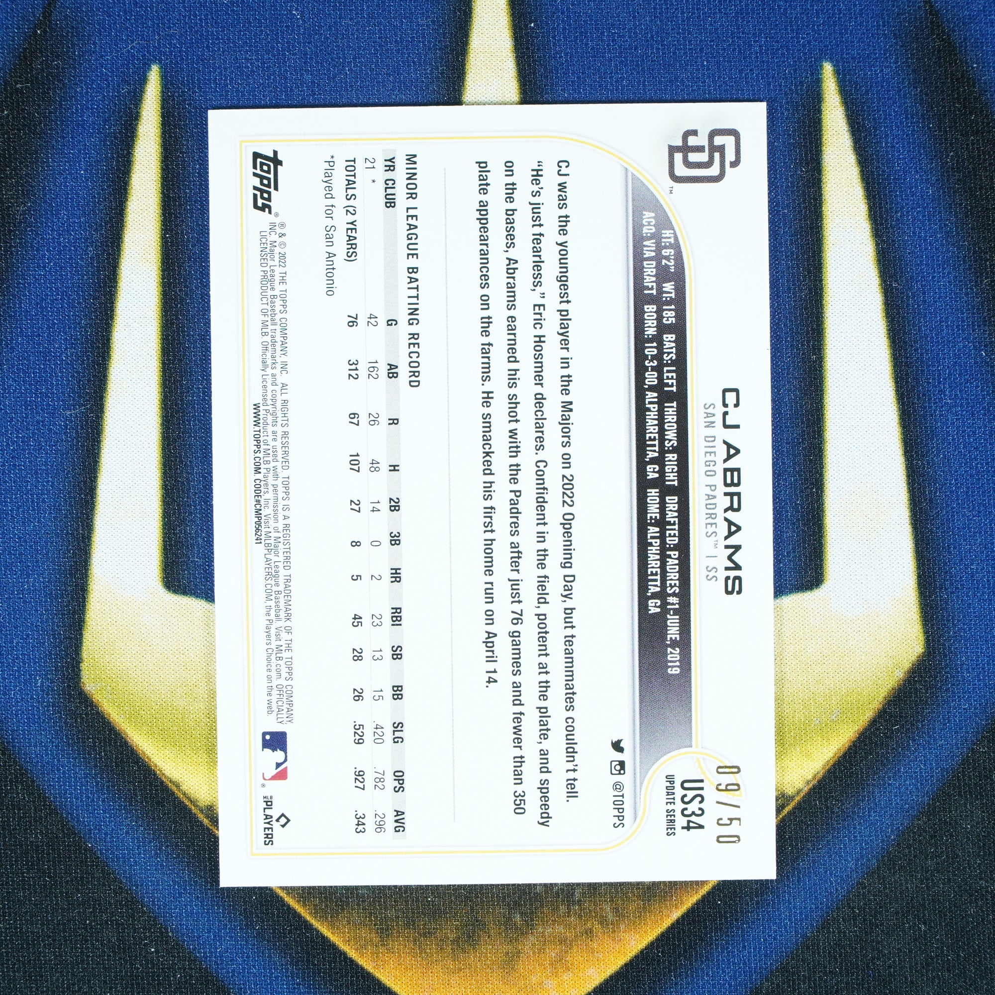 CJ Abrams 2022 Topps Update Father's Day Powder Blue /50 RC