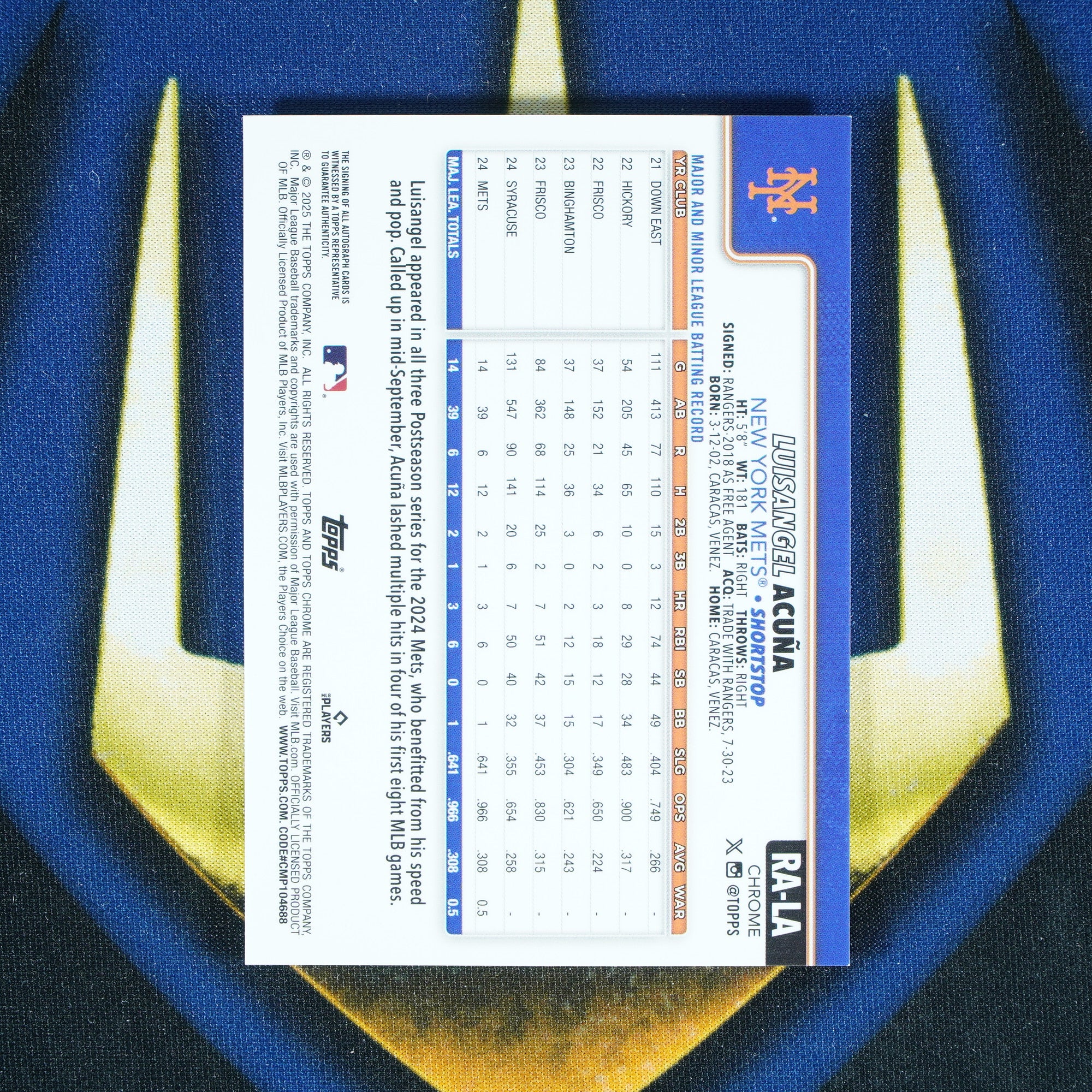 Luisangel Acuna 2025 Topps Chrome Auto RC