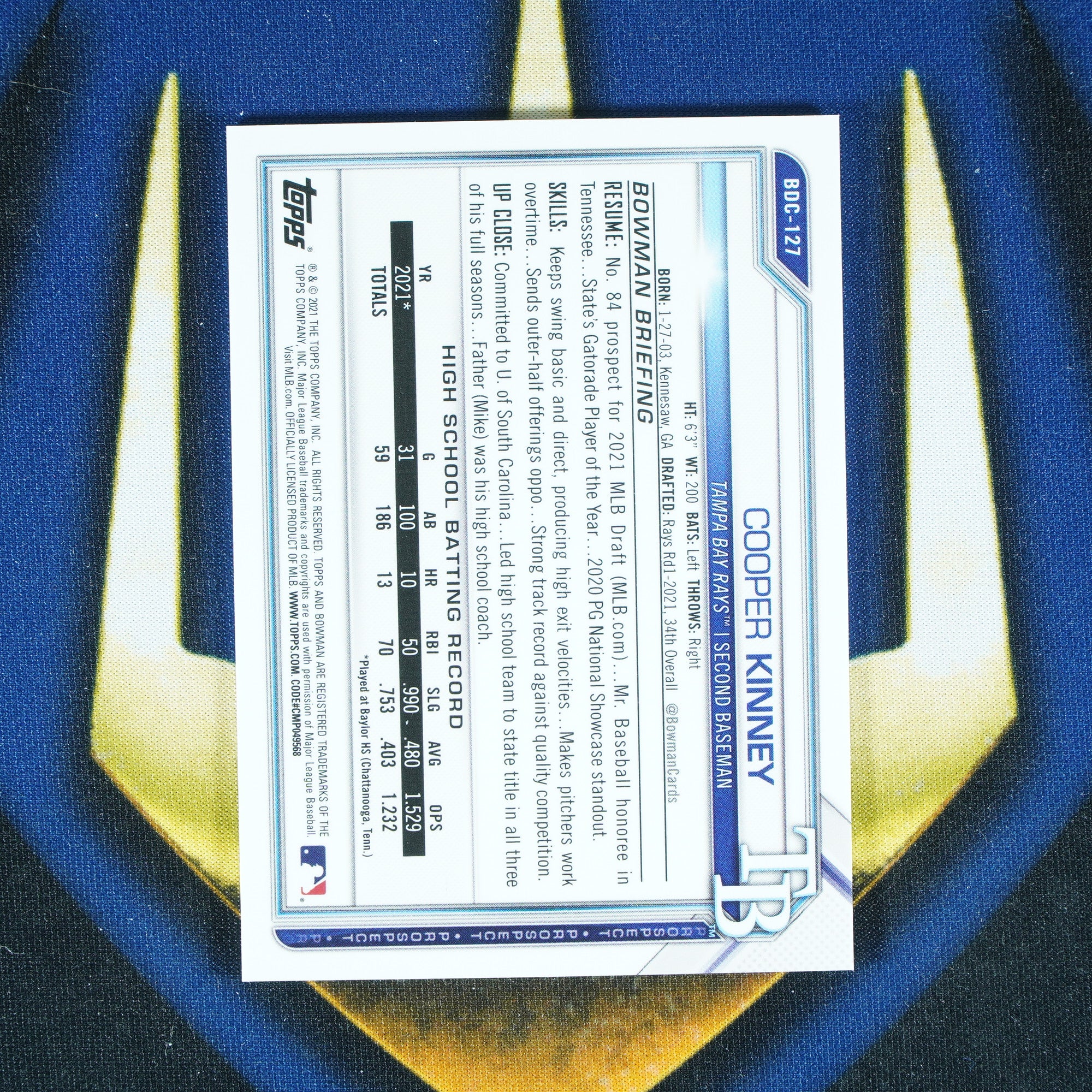 Cooper Kinney 2021 Topps Bowman Draft Chrome Gold /50