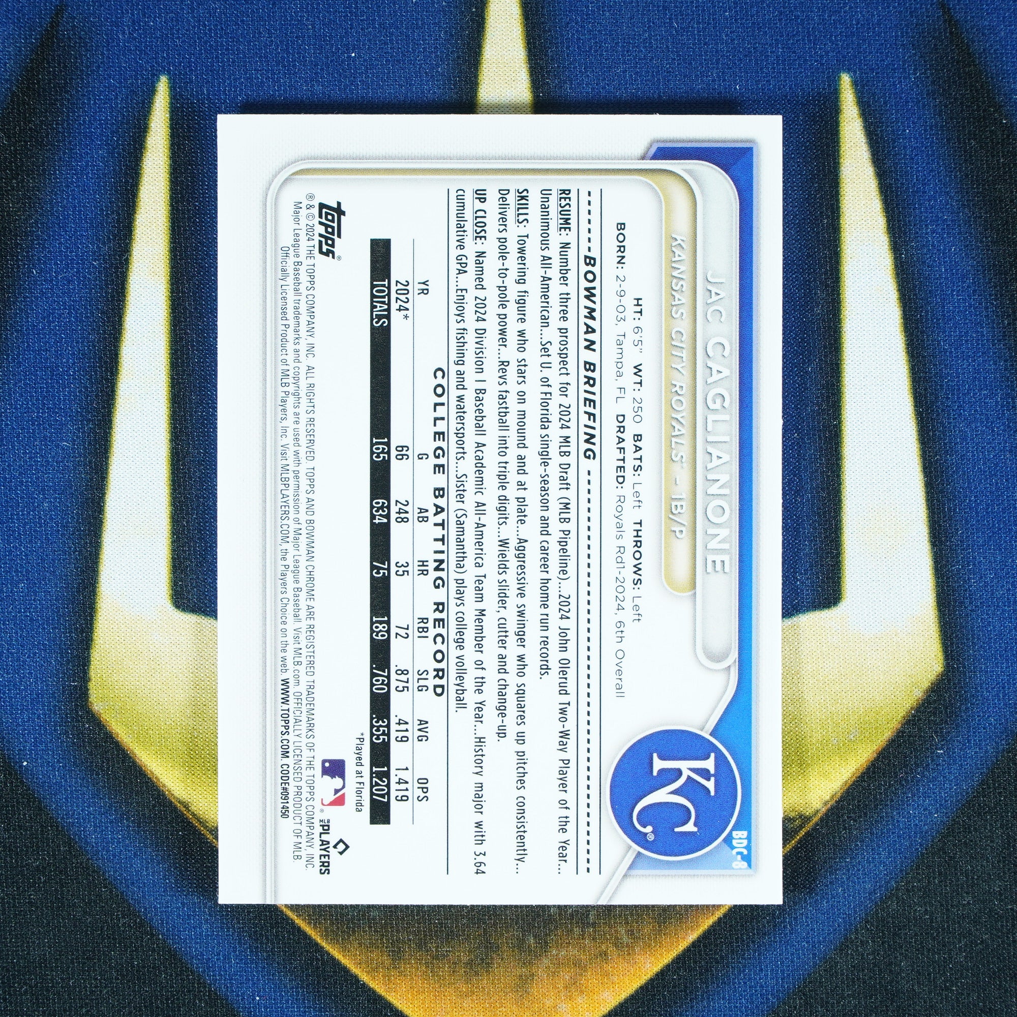 Jac Caglianone 2024 Topps Bowman Draft Chrome 1st BDC-8