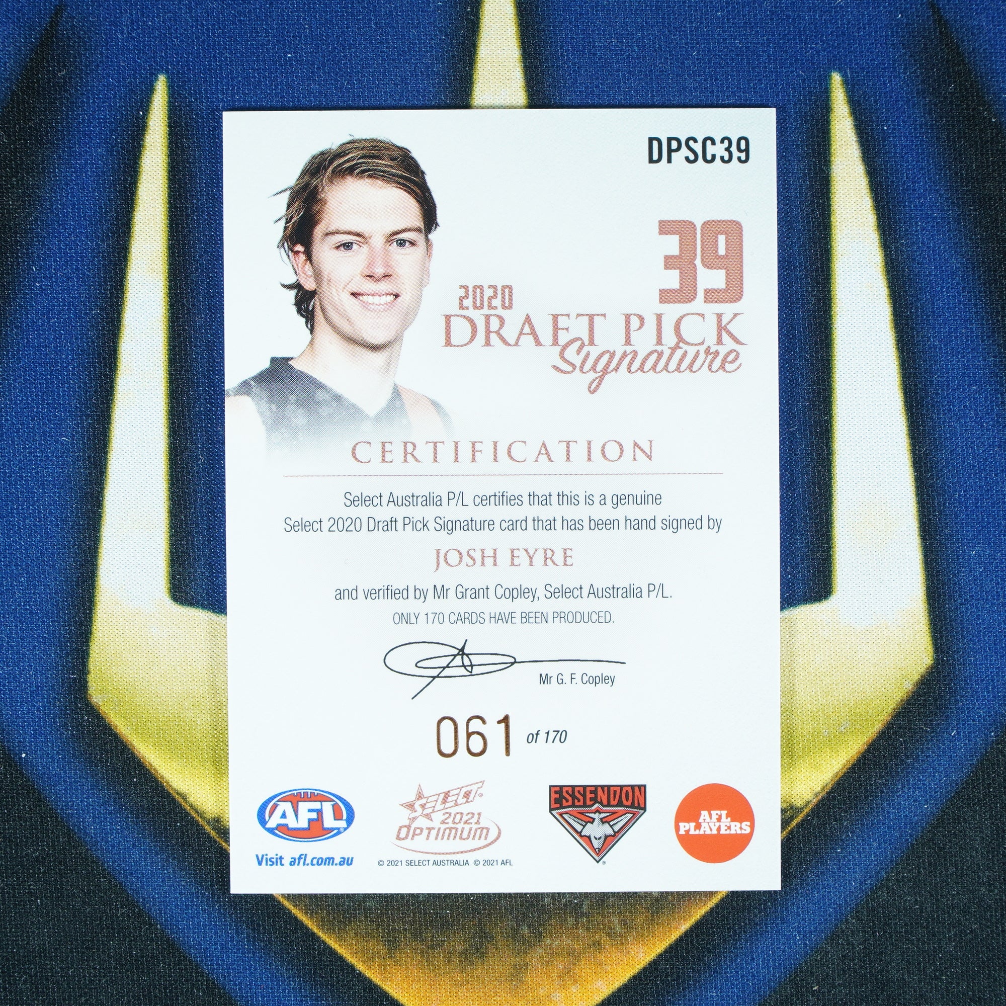 Josh Eyre 2021 Select Optimum Draft Pick Signature On Card Auto /170