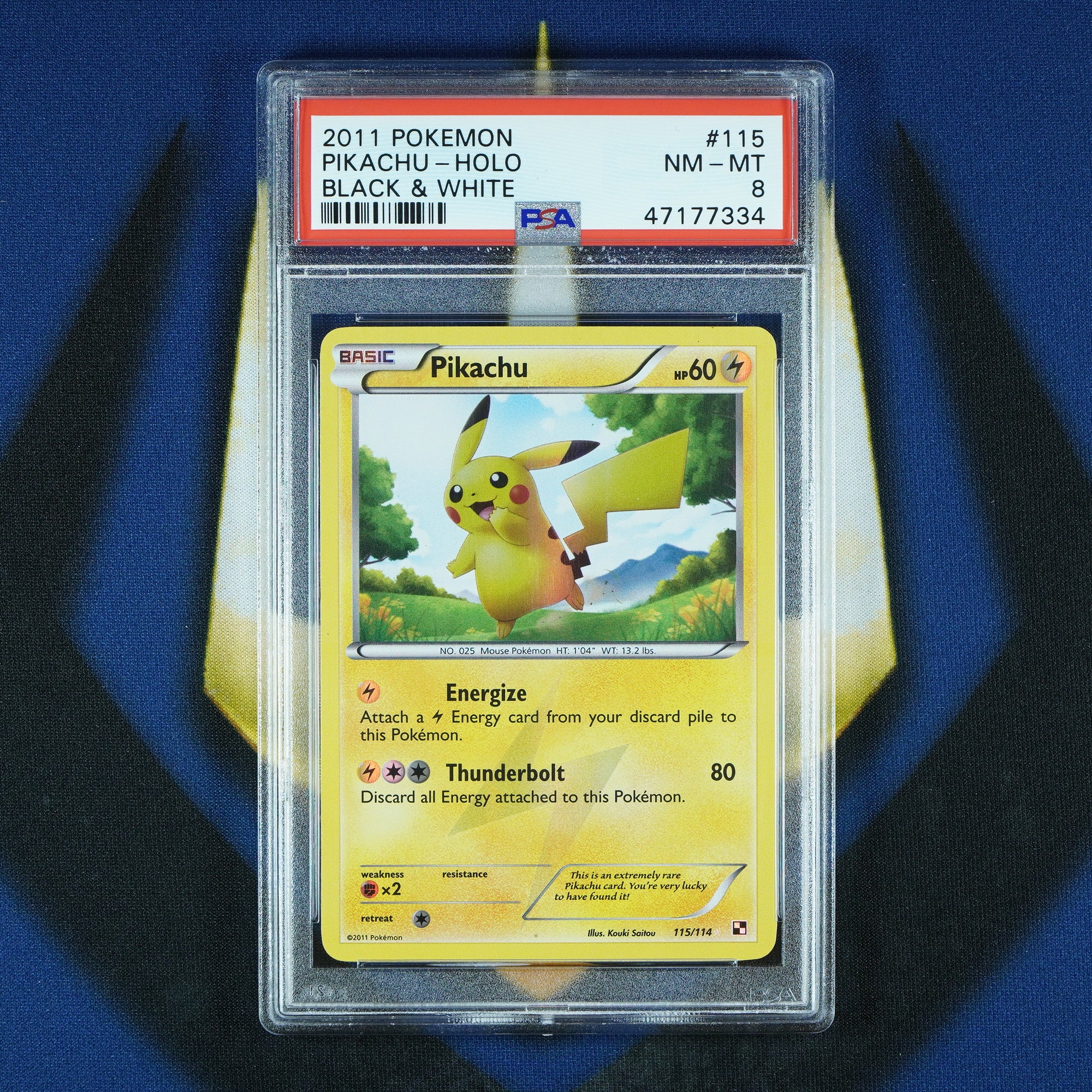 rare pikachu card black and white & Holo 115/114 [PSA 8] Pack Options:Absol (Heavy) UAE variation to centering Disney Lorcana: Rise of