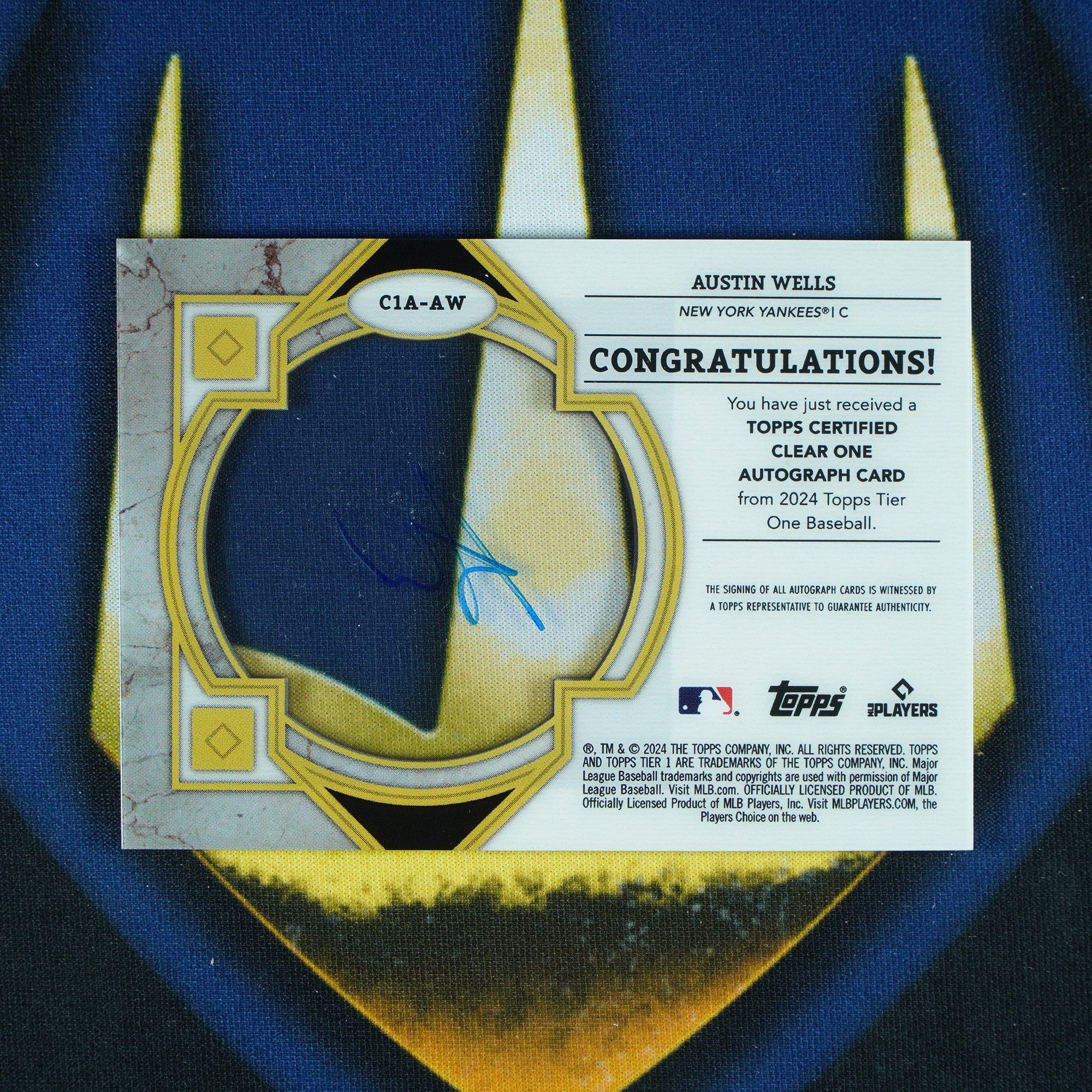 Austin Wells 2024 Topps Tier One Clear One Auto /10 RC