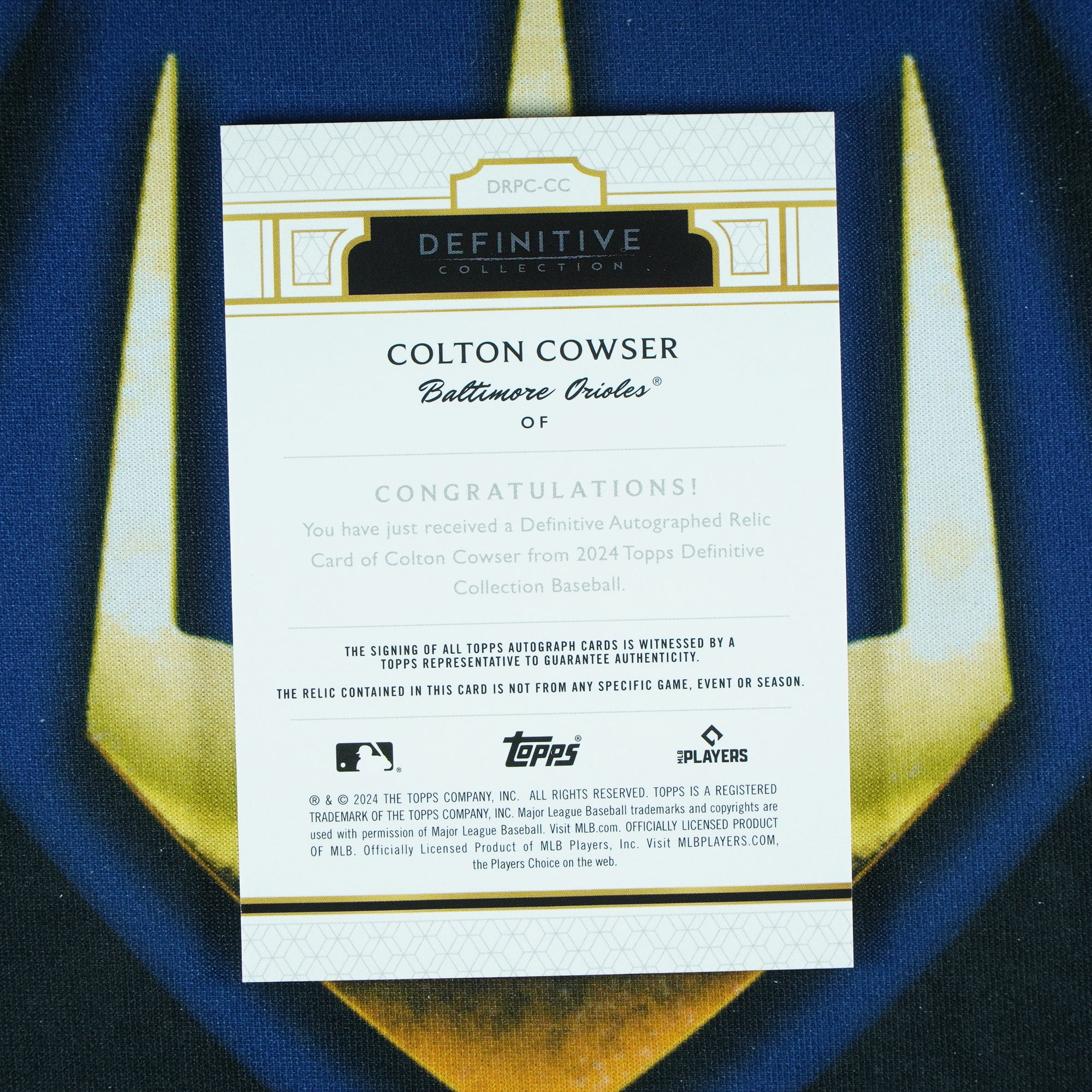 Colton Cowser 2024 Topps Definitive Relic Auto Green /25 RC