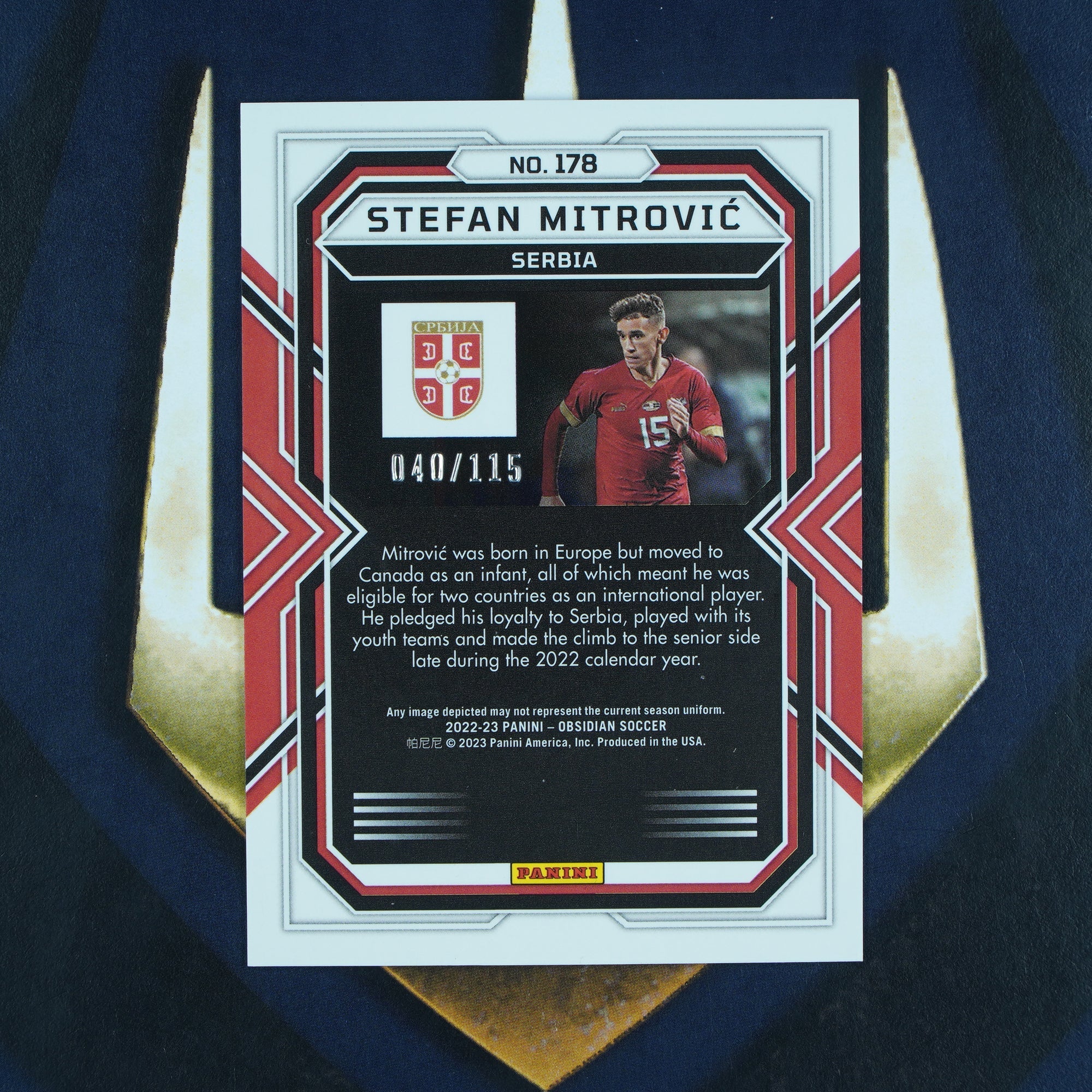 Stefan Mitrovic 2022-23 Panini Obsidian Base /115 Serbia RC