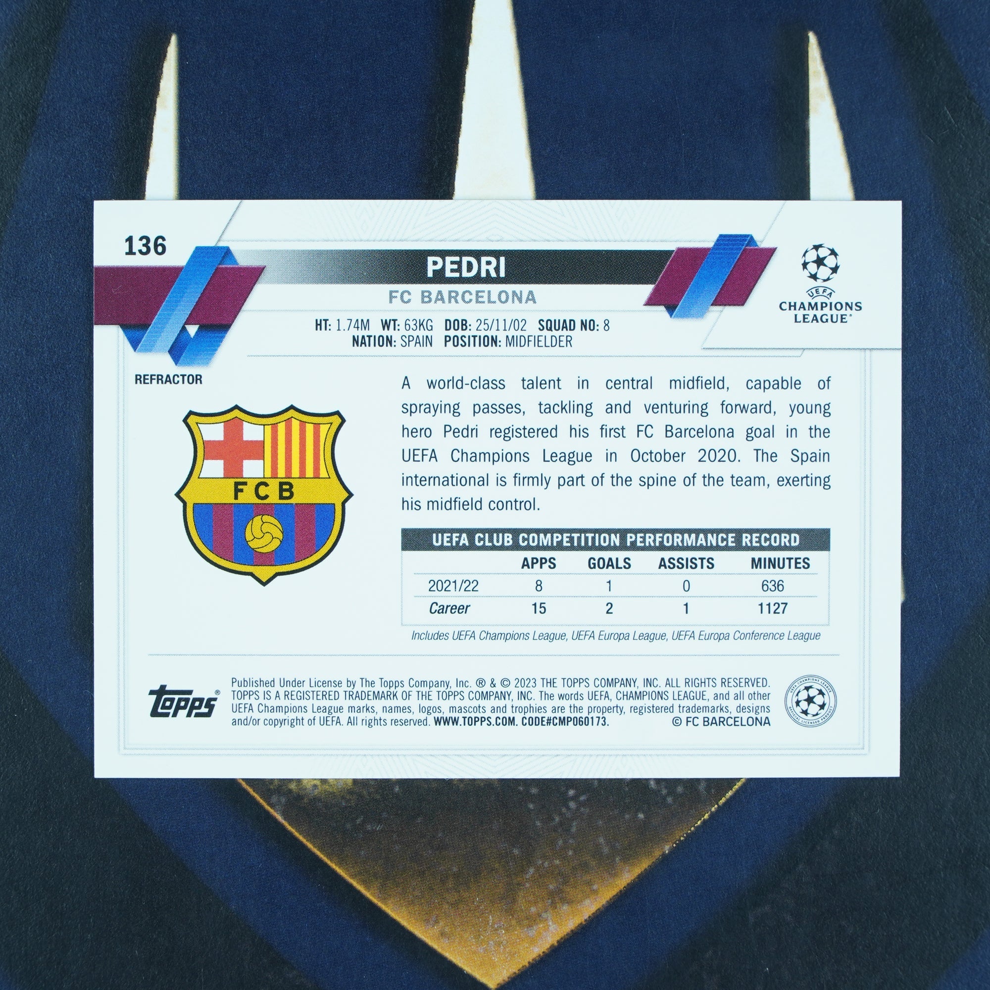 Pedri  2022-23 Topps UEFA Chrome Refractor Barcelona