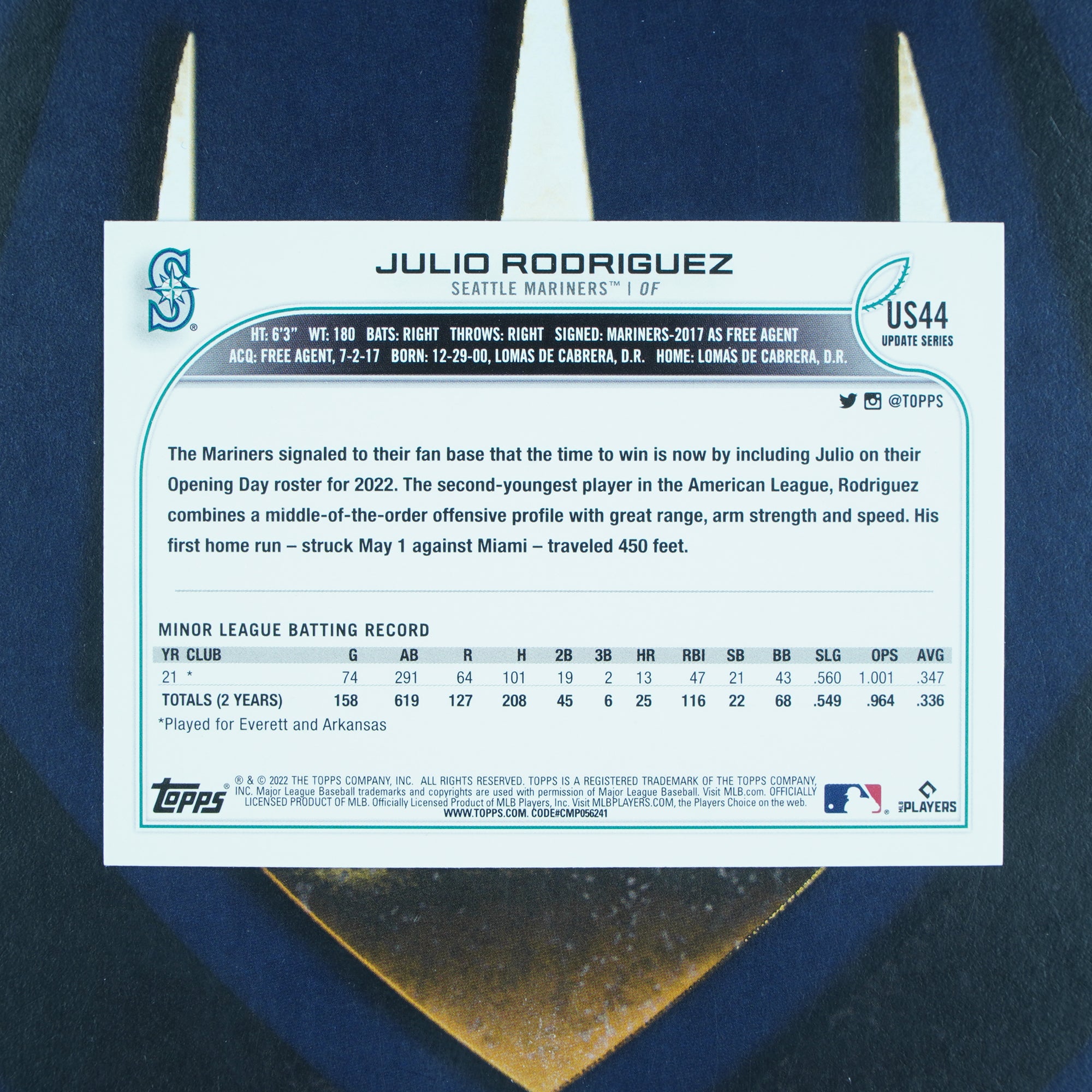 Julio Rodriguez 2022 Topps Update #US44 Seattle Mariners RC