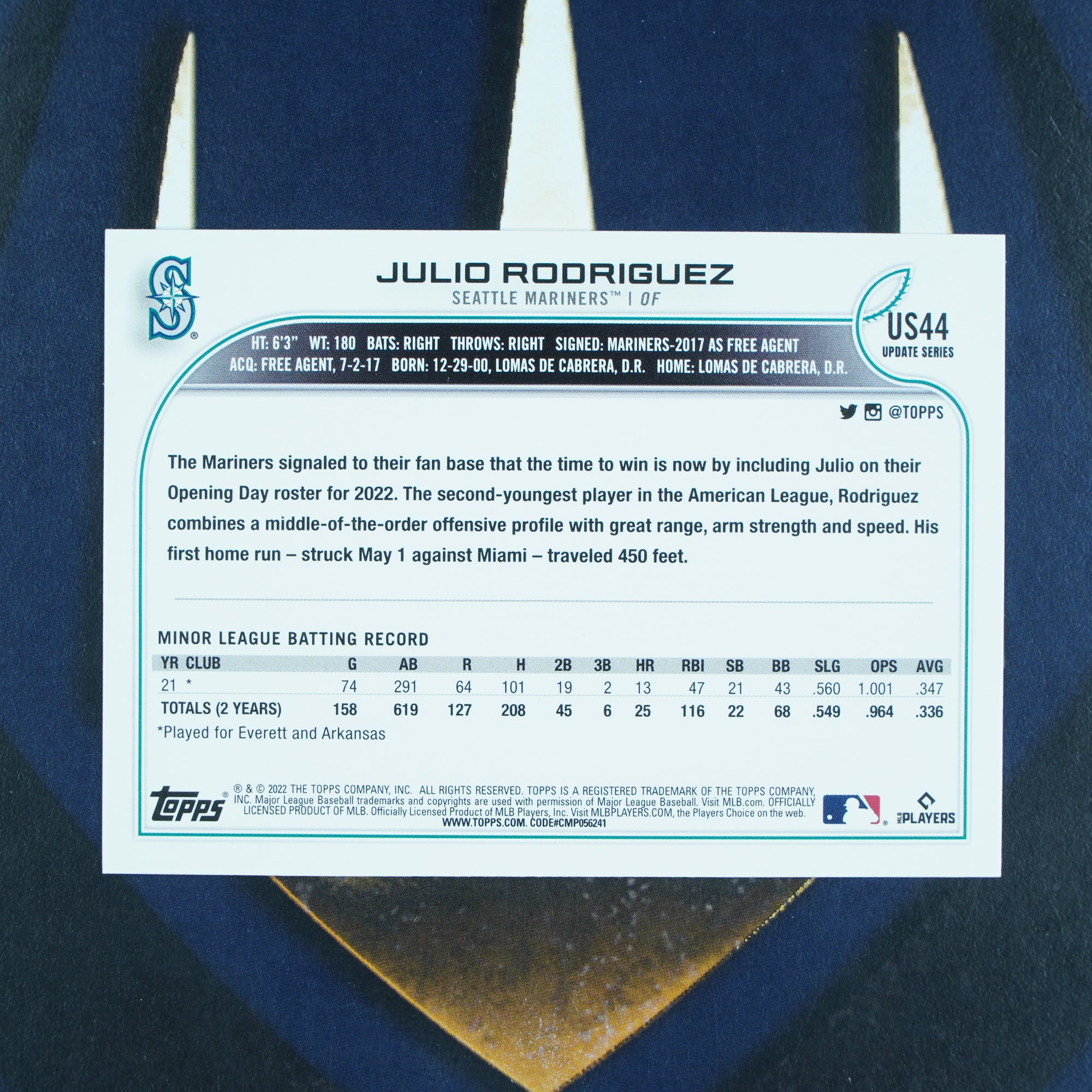 Julio Rodriguez 2022 Topps Update #US44 Seattle Mariners RC