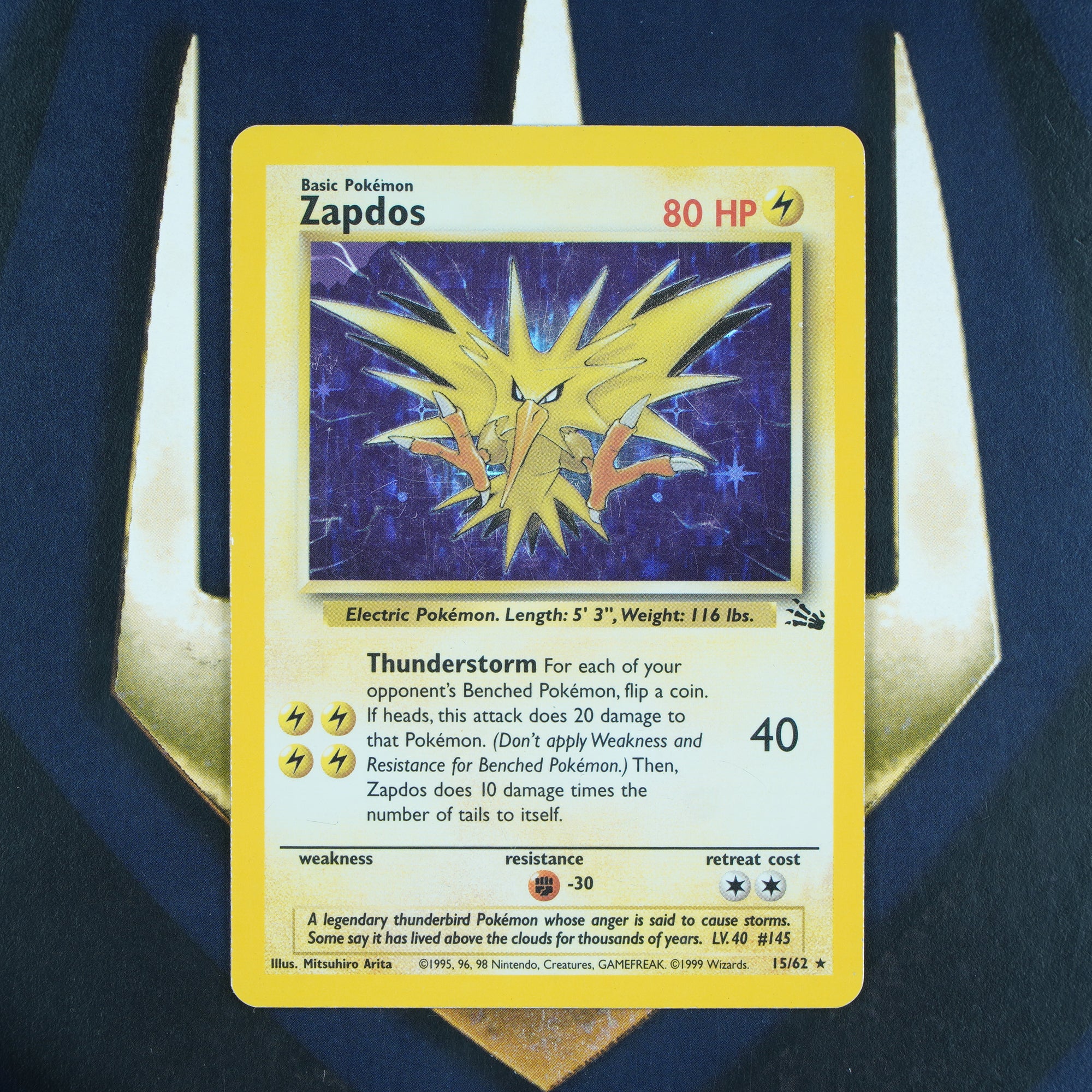ZAPDOS Fossil HOLO RARE HP Pokemon Card 15/62