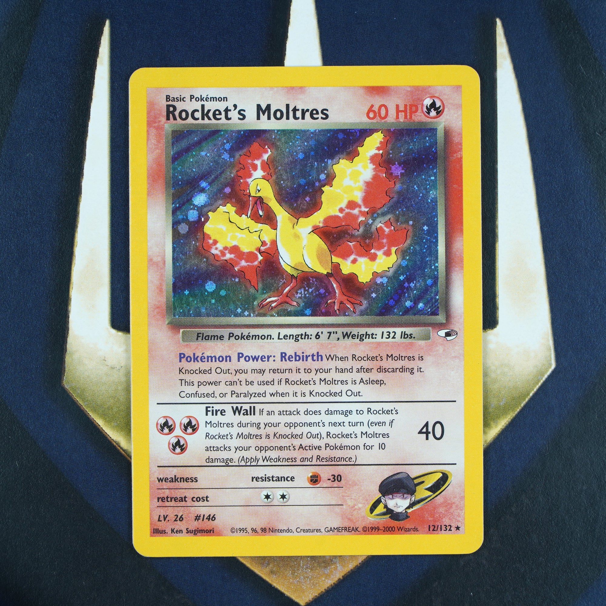 ROCKET'S MOLTRES Gym Heroes HOLO RARE NM Pokemon Card 12/132