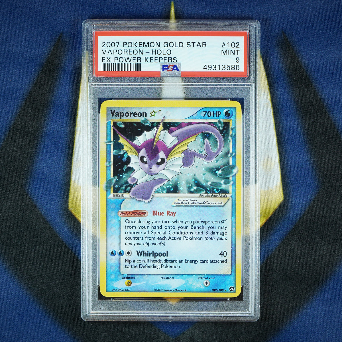 Vaporeon Gold Star Holo Pokemon EX Power Keepers #102 [PSA 9] *SWIRL*