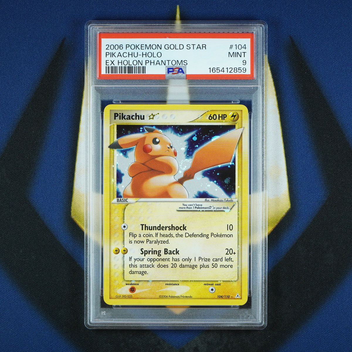 Pikachu Gold Star 2006 EX Holon Phantoms Holo *SWIRL* 104/110 New Cert [PSA 9]