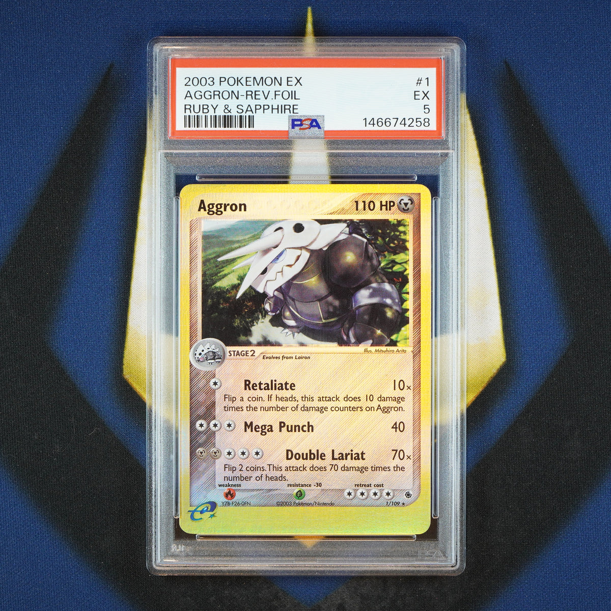 Aggron 2003 EX Ruby & Sapphire Reverse Holo Foil 1/109 New Cert [PSA 5]