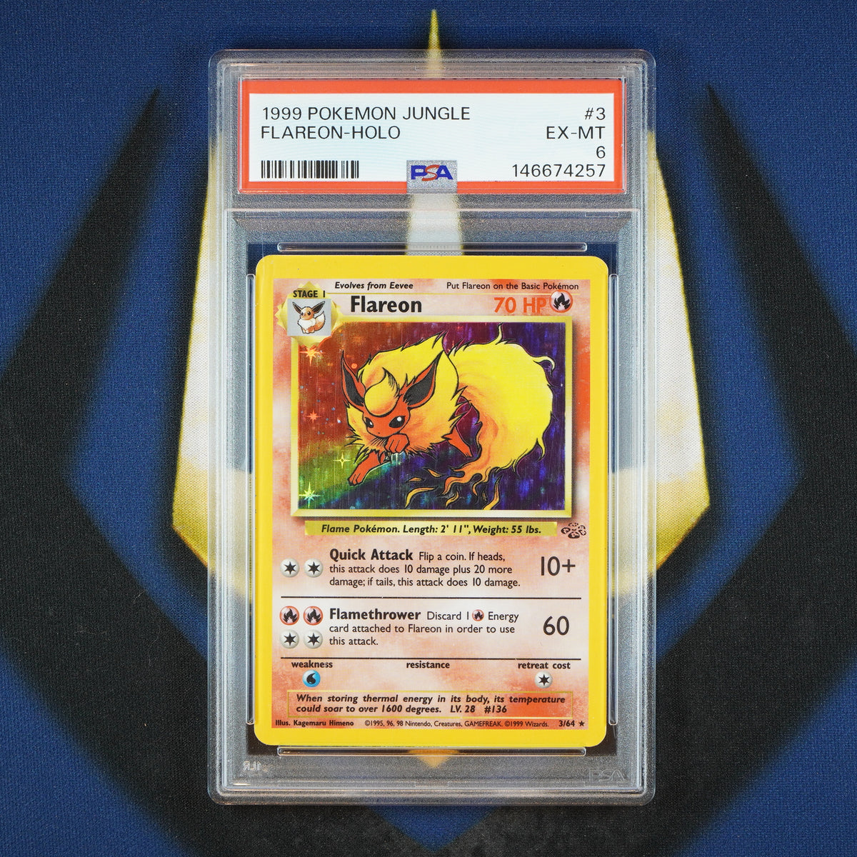 Flareon 1999 Jungle Holo Rare 3/64 New Cert [PSA 6]