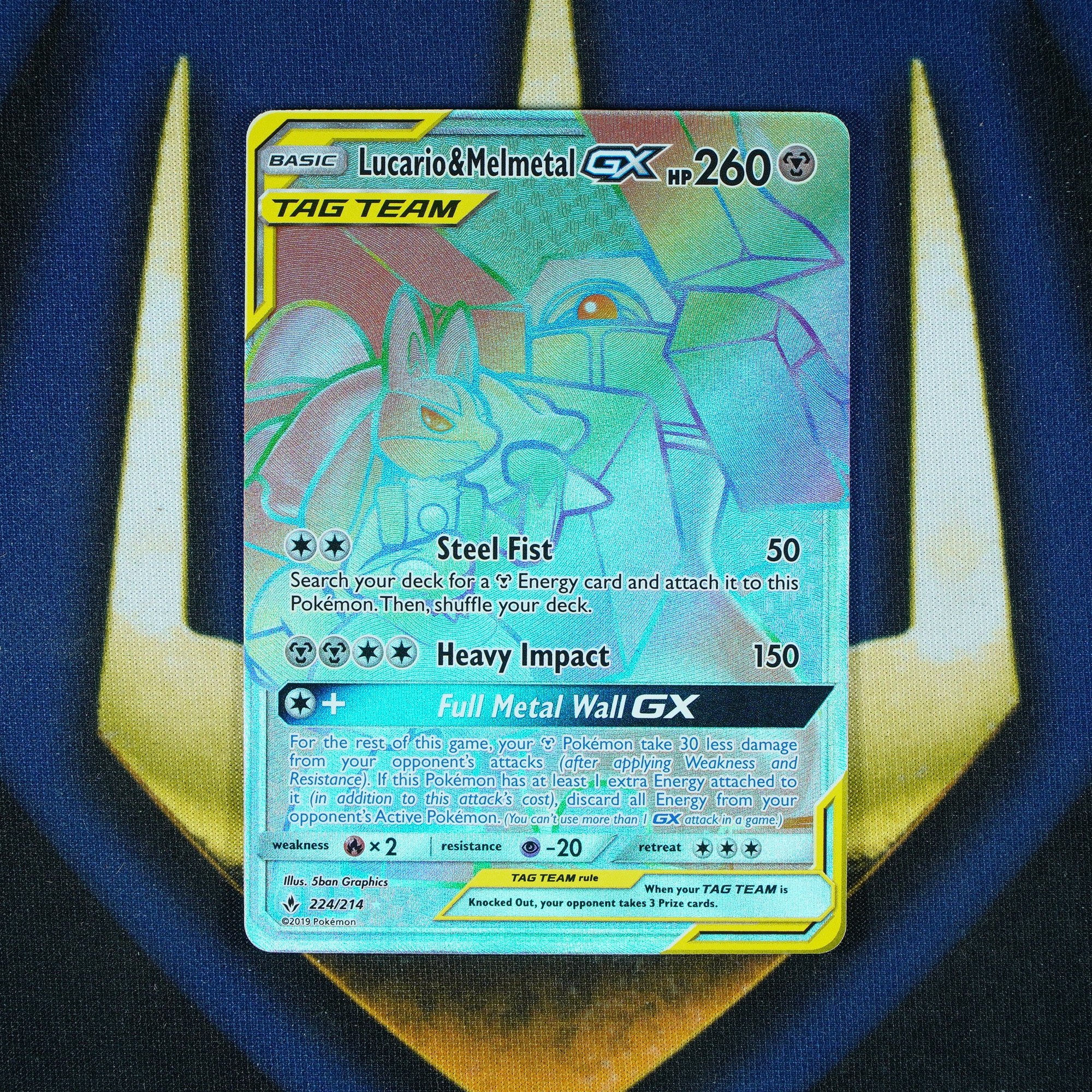 Lucario & Melmetal GX Unbroken Bonds Rainbow Secret Rare 224/214 [Raw]