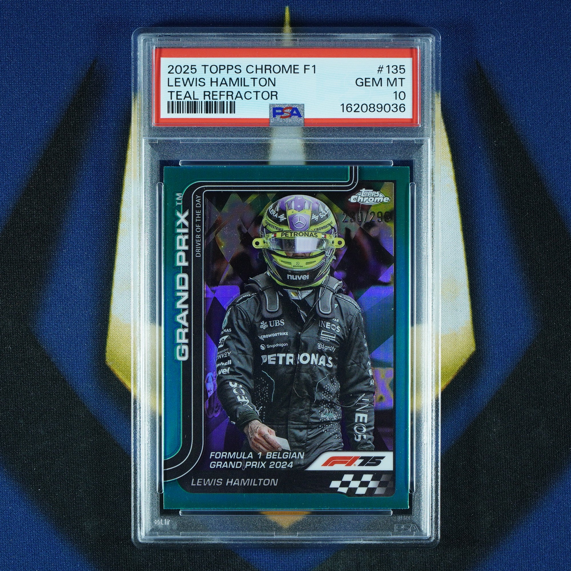 Lewis Hamilton 2025 Topps Chrome F1 Teal Refractor /299 #135 [PSA 10]