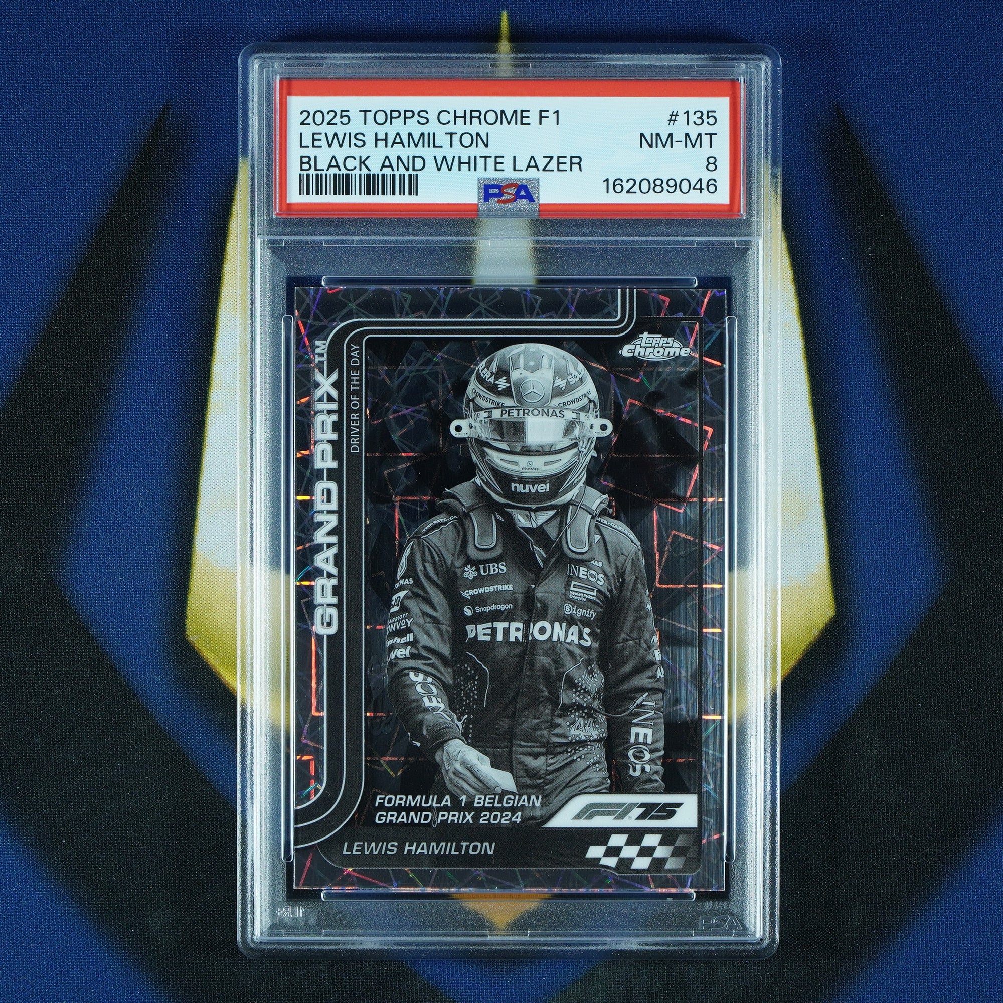 Lewis Hamilton 2025 Topps Chrome F1 Black and White Lazer #135 [PSA 8]