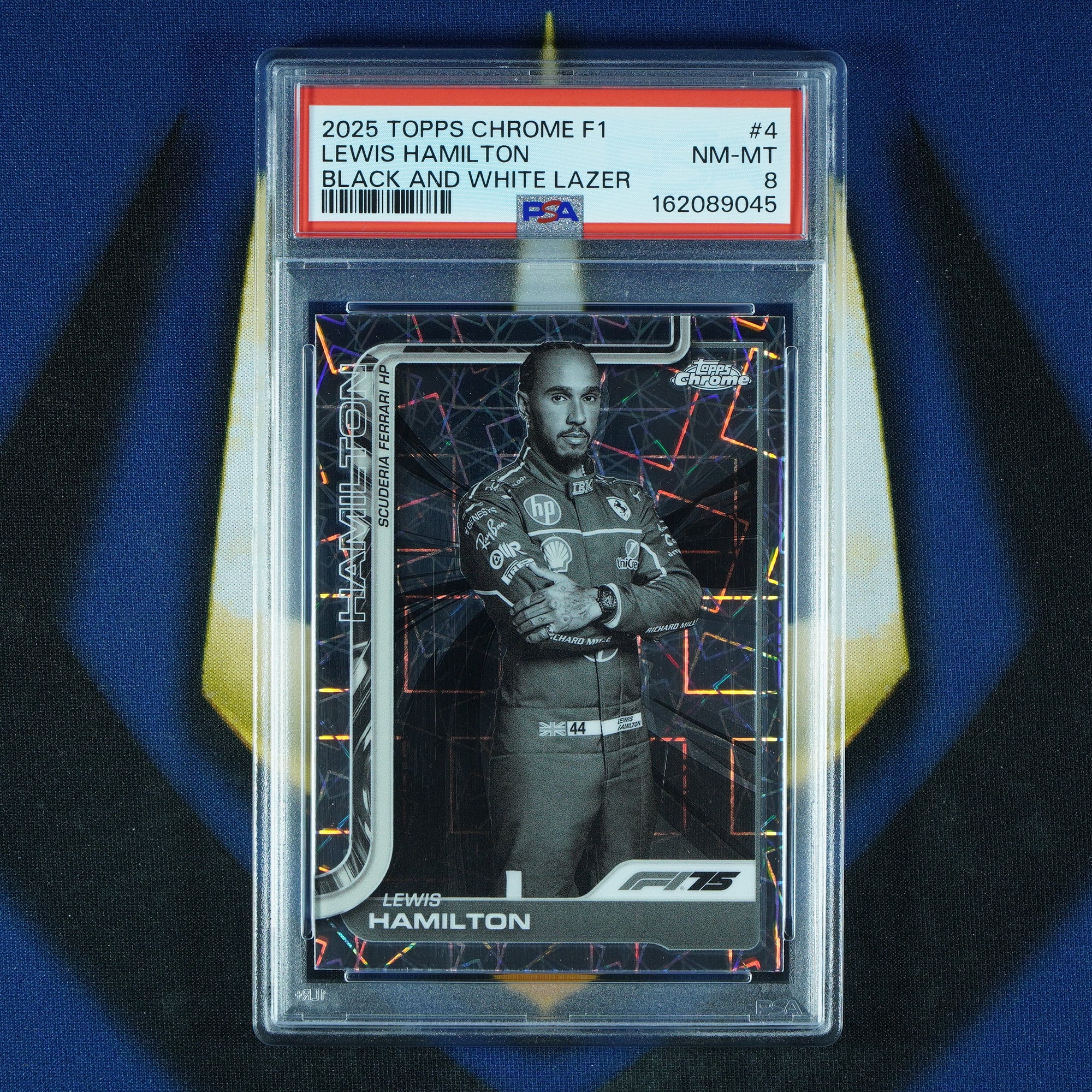 Lewis Hamilton 2025 Topps Chrome F1 Black and White Lazer #4 [PSA 8]