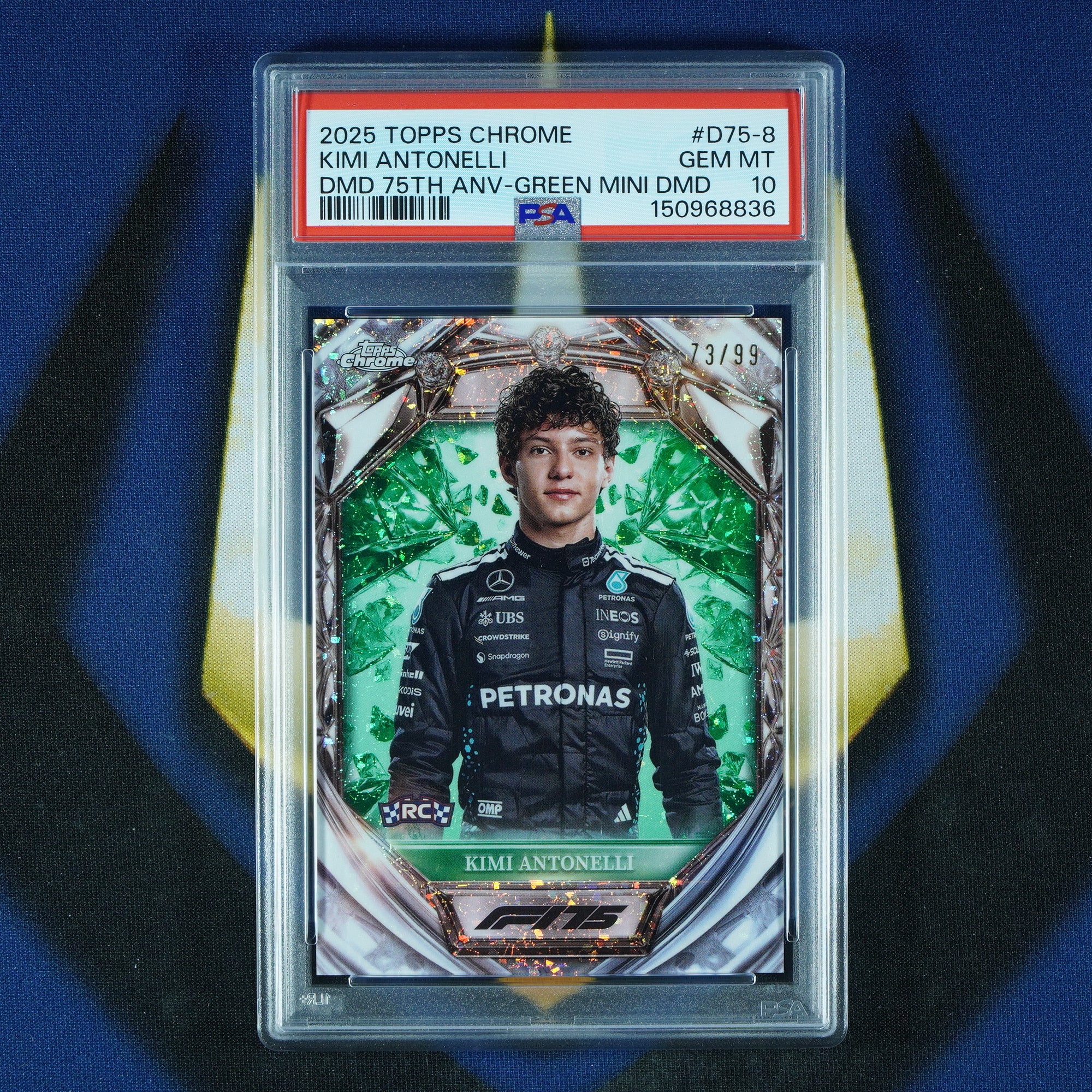Kimi Antonelli 2025 Topps Chrome F1 Green Mini Diamond /99 75th Anniversary D75-8 [PSA 10]