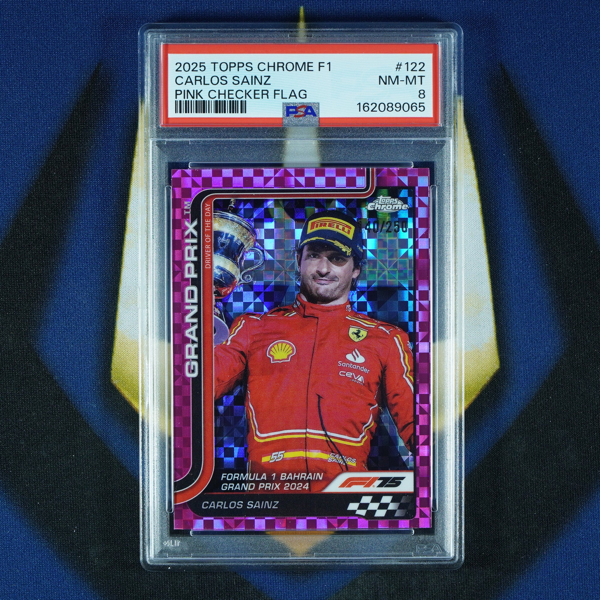 Carlos Sainz 2025 Topps Chrome F1 Pink Checker Flag /250 #122 [PSA 8]