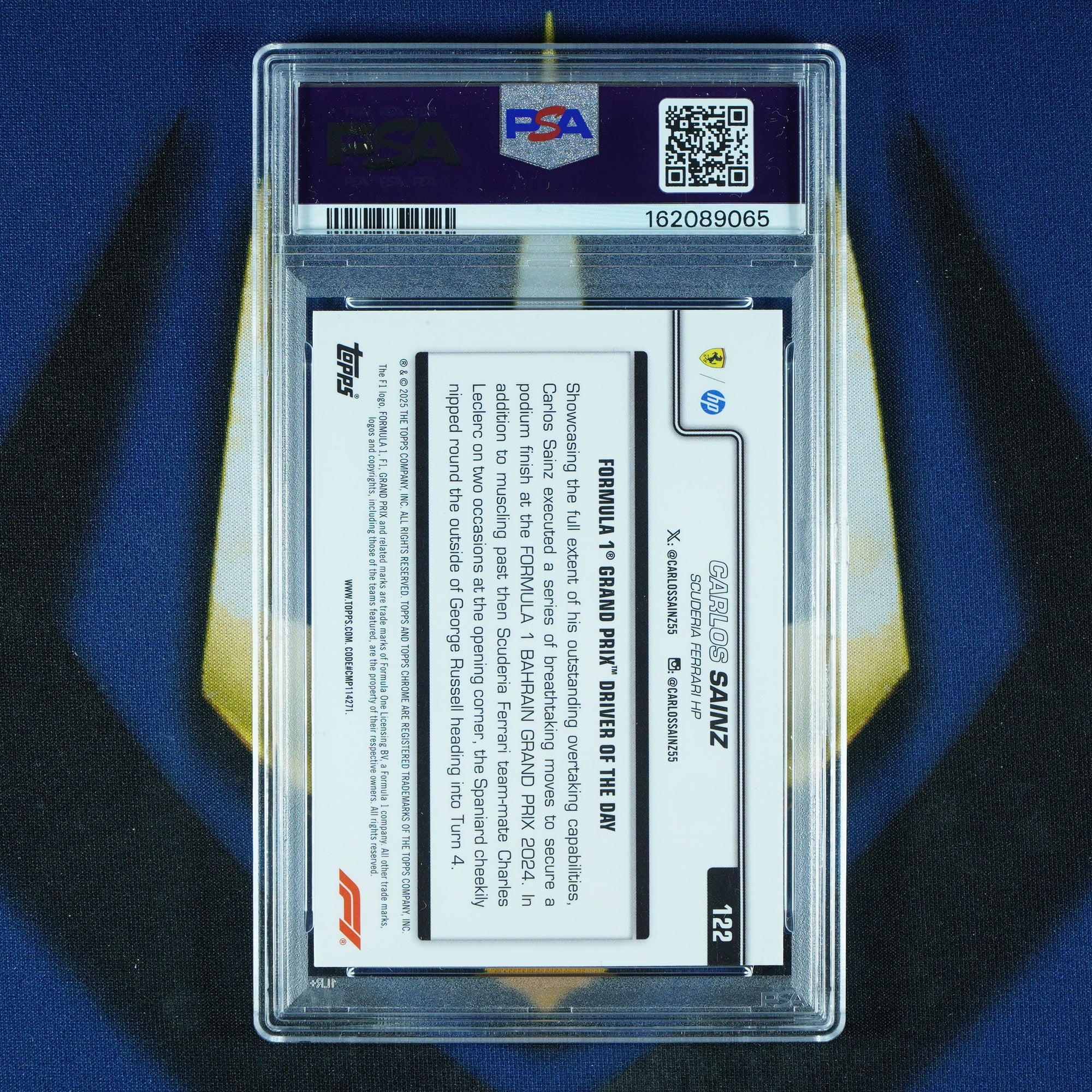 Carlos Sainz 2025 Topps Chrome F1 Pink Checker Flag /250 #122 [PSA 8]
