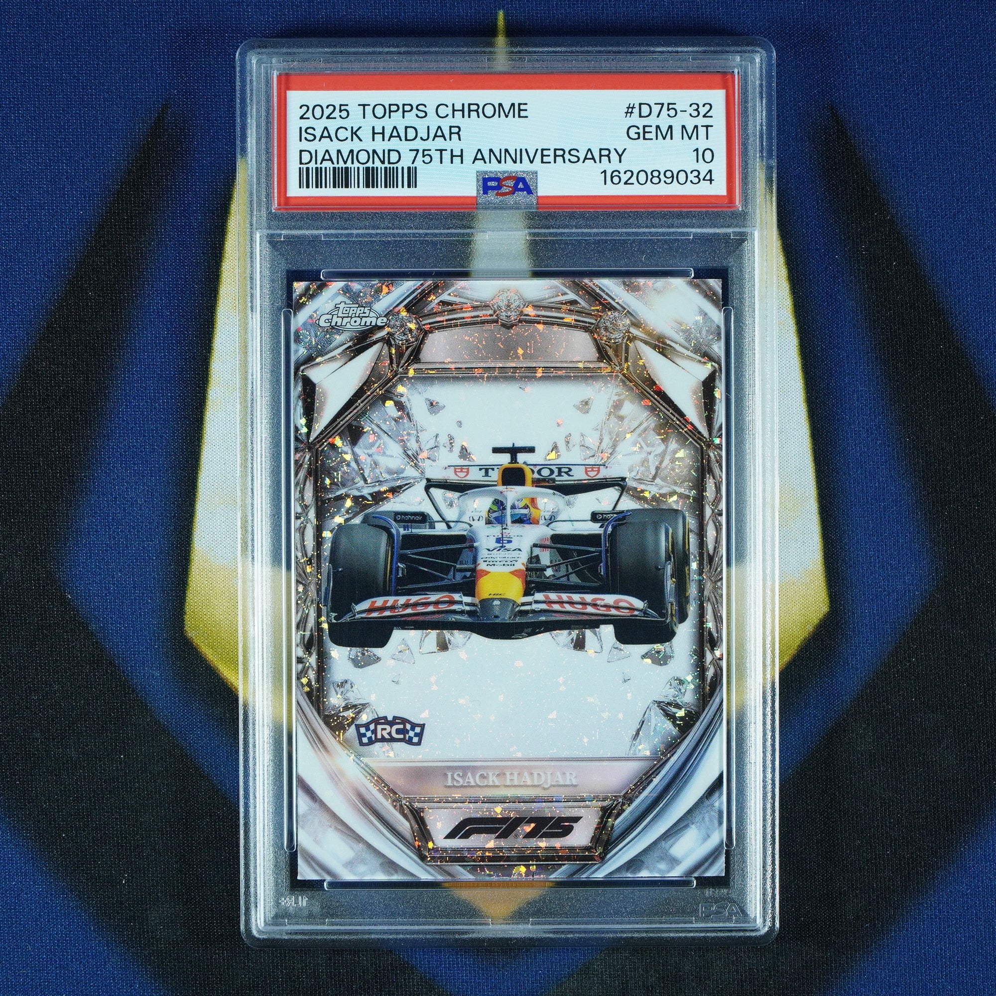 Isack Hadjar 2025 Topps Chrome F1 Diamond 75th Anniversary D75-32 RC [PSA 10]