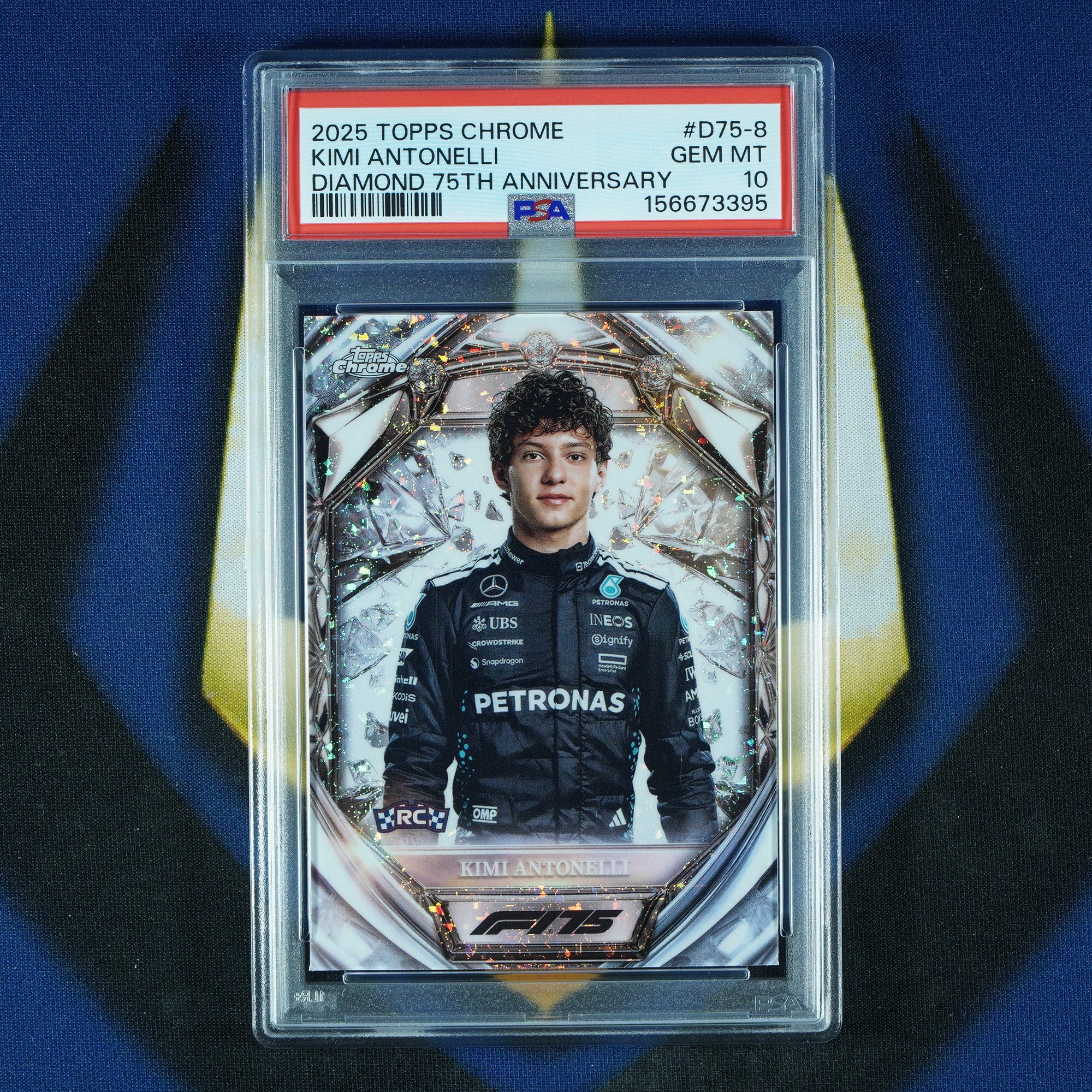 Kimi Antonelli 2025 Topps Chrome F1 Diamond 75th Anniversary D75-8 RC [PSA 10]