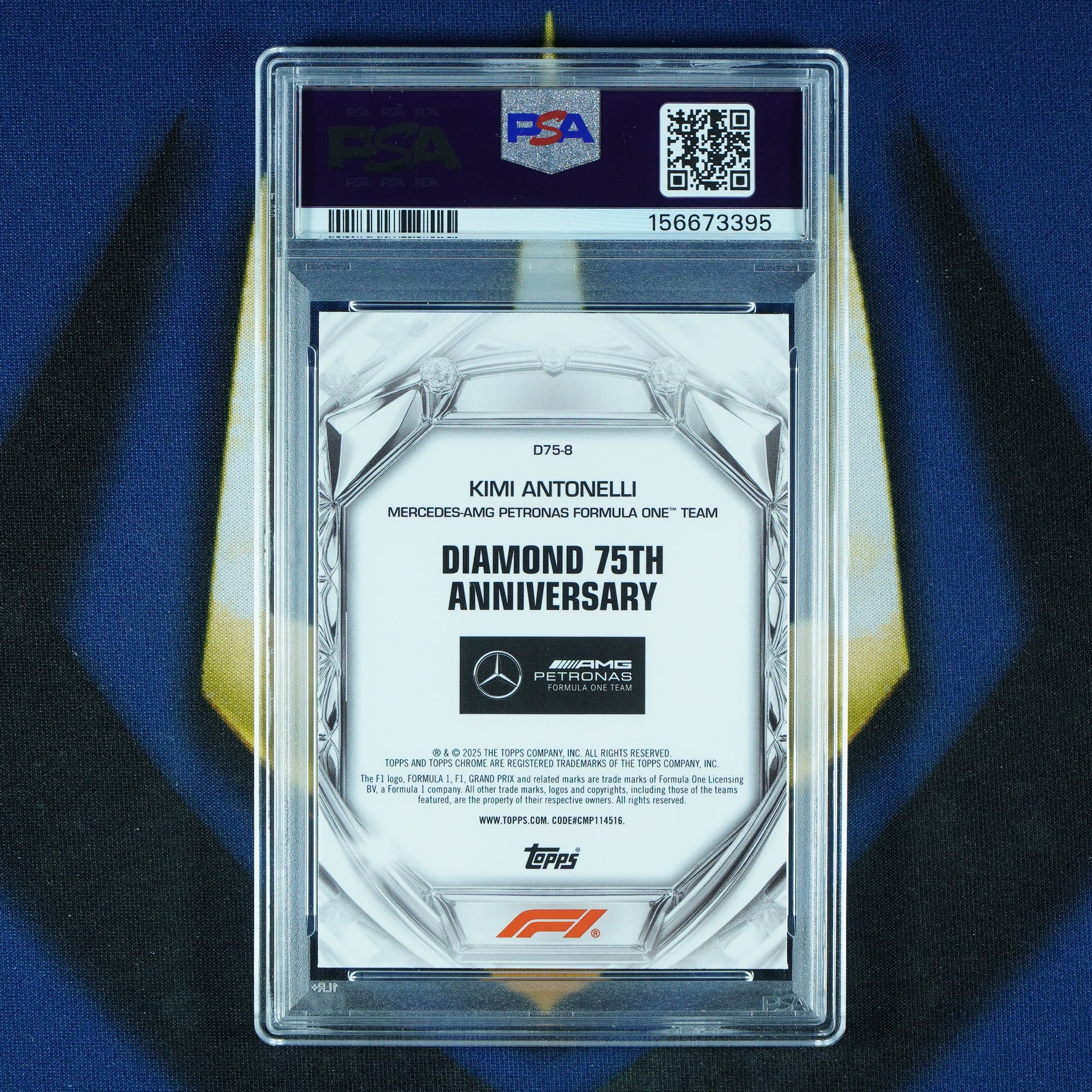 Kimi Antonelli 2025 Topps Chrome F1 Diamond 75th Anniversary D75-8 RC [PSA 10]