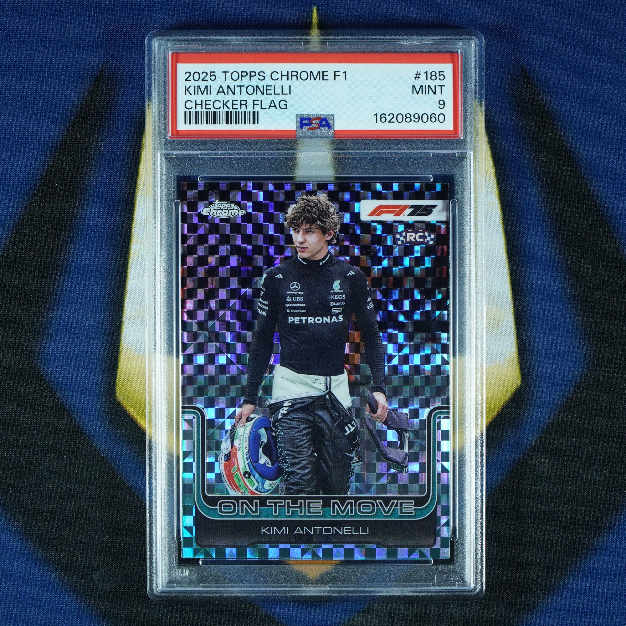 Kimi Antonelli 2025 Topps Chrome F1 Checker Flag #185 RC [PSA 9]