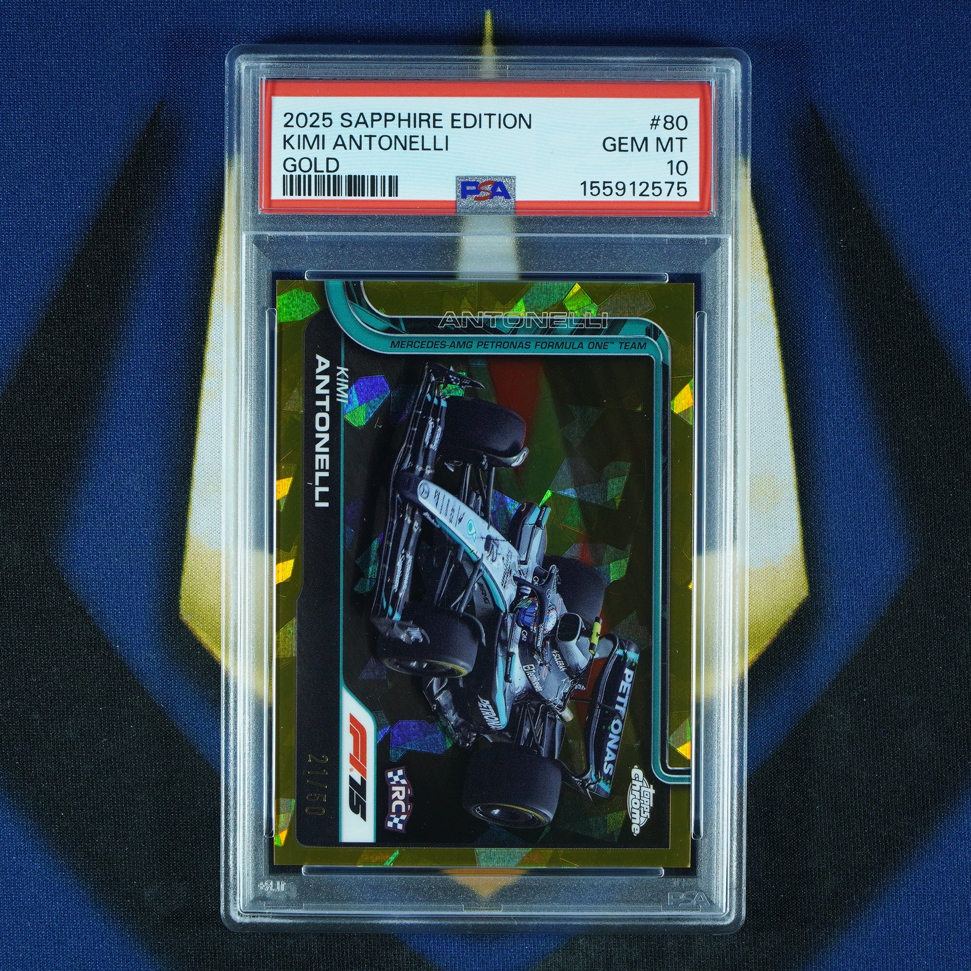 Kimi Antonelli 2025 Topps Chrome Sapphire F1 Gold /50 #80 RC [PSA 10]