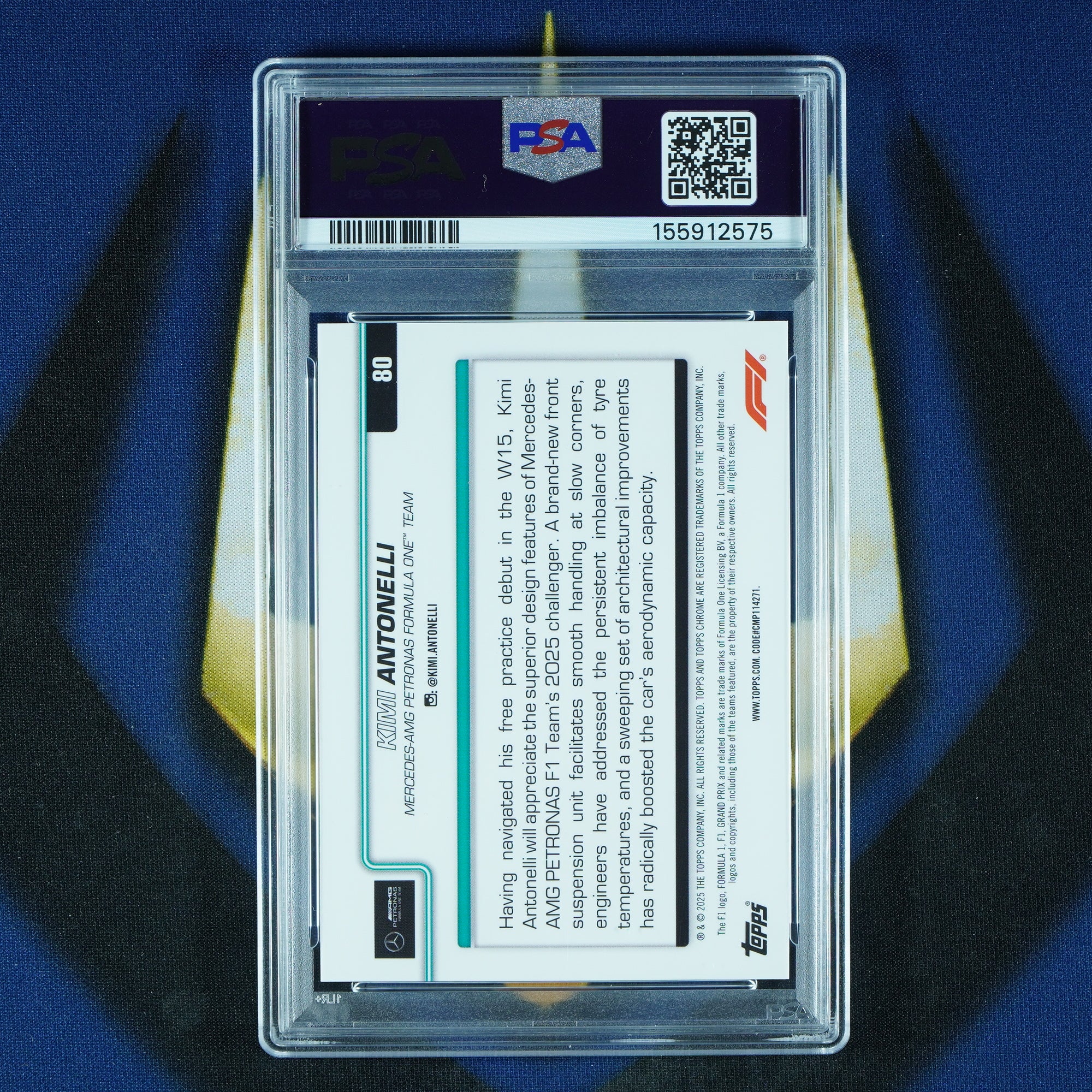 Kimi Antonelli 2025 Topps Chrome Sapphire F1 Gold /50 #80 RC [PSA 10]