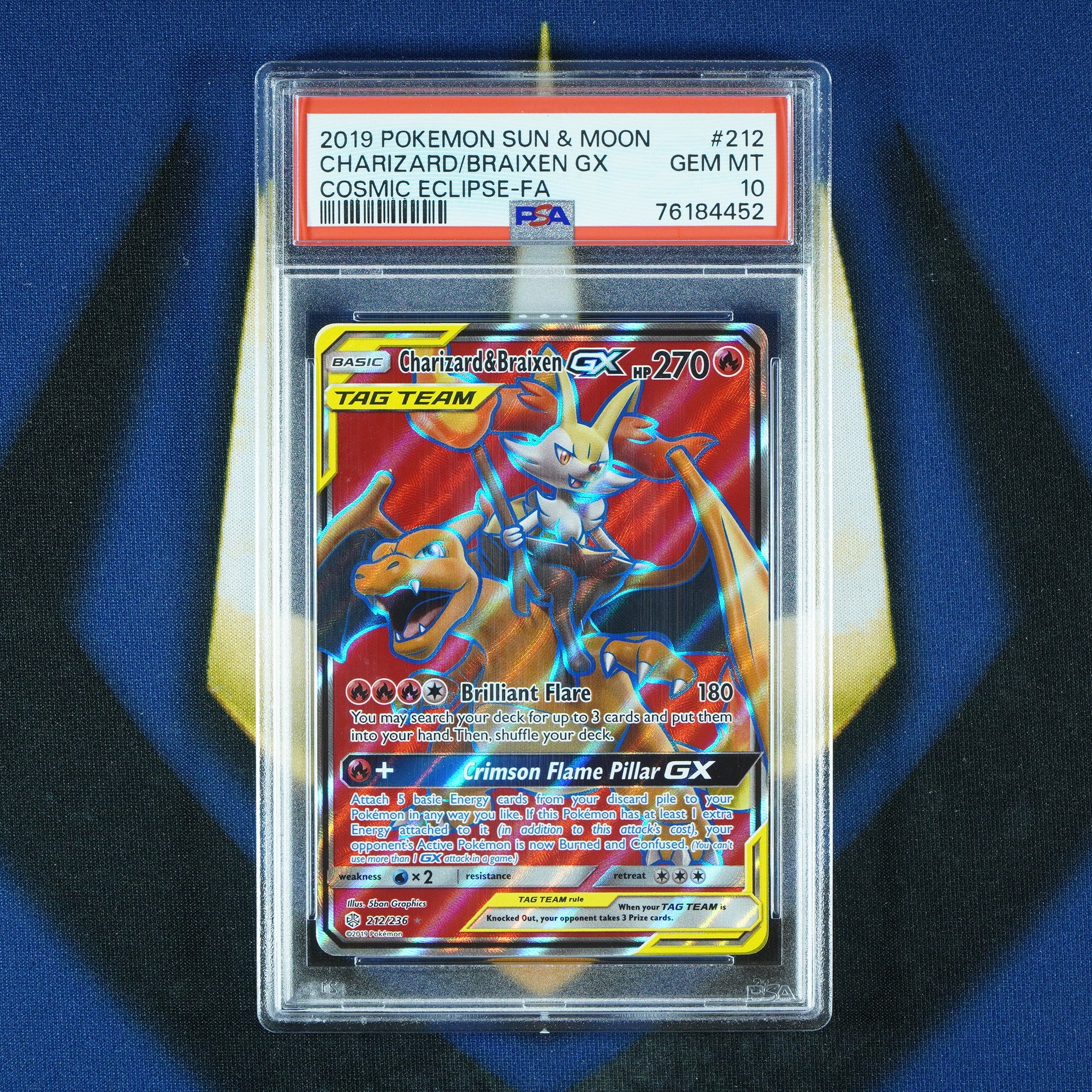 Charizard & Braixen GX Cosmic Eclipse Full Art 212/236 [PSA 10]