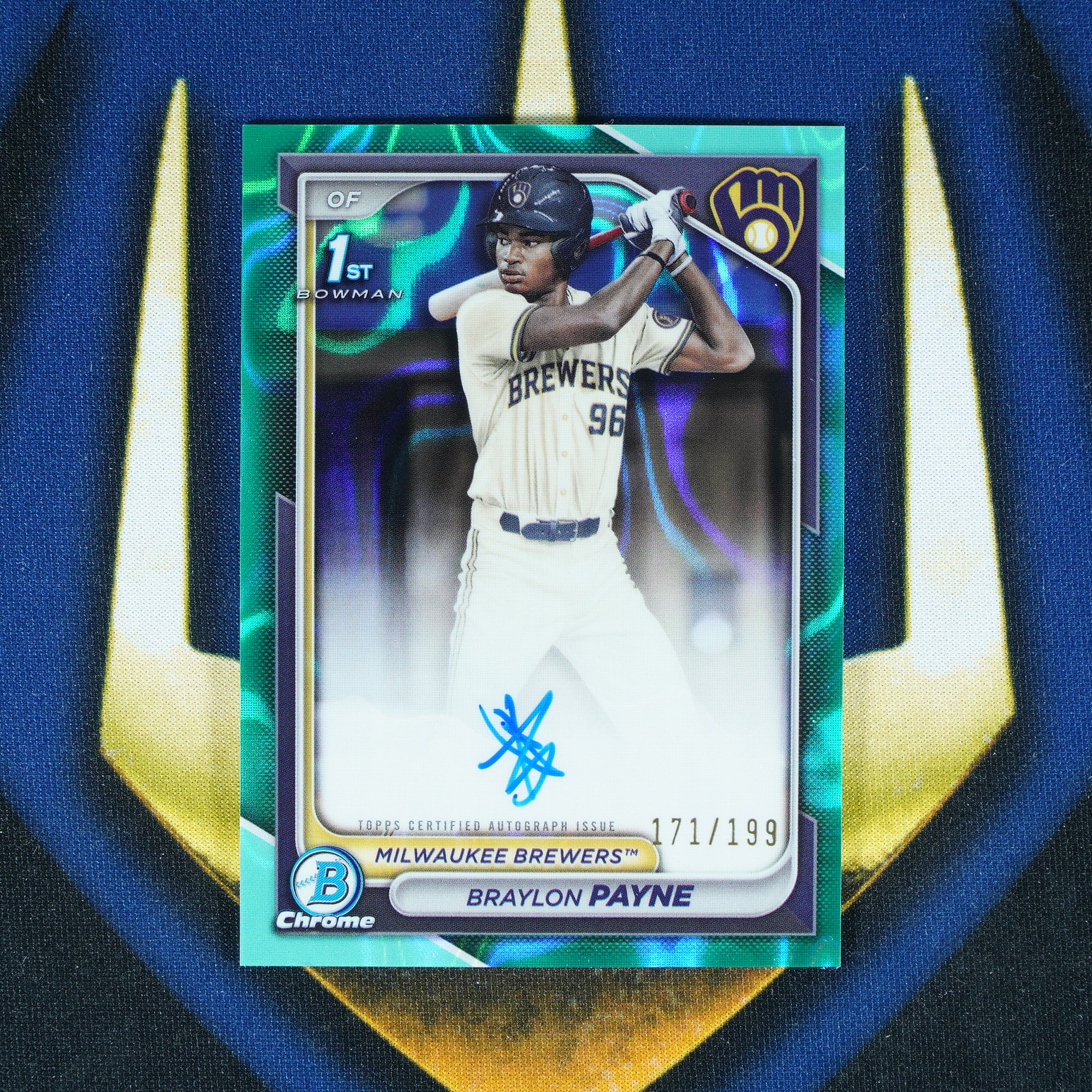 Braylon Payne 2024 Topps Bowman Chrome 1st Auto Aqua Lava /199