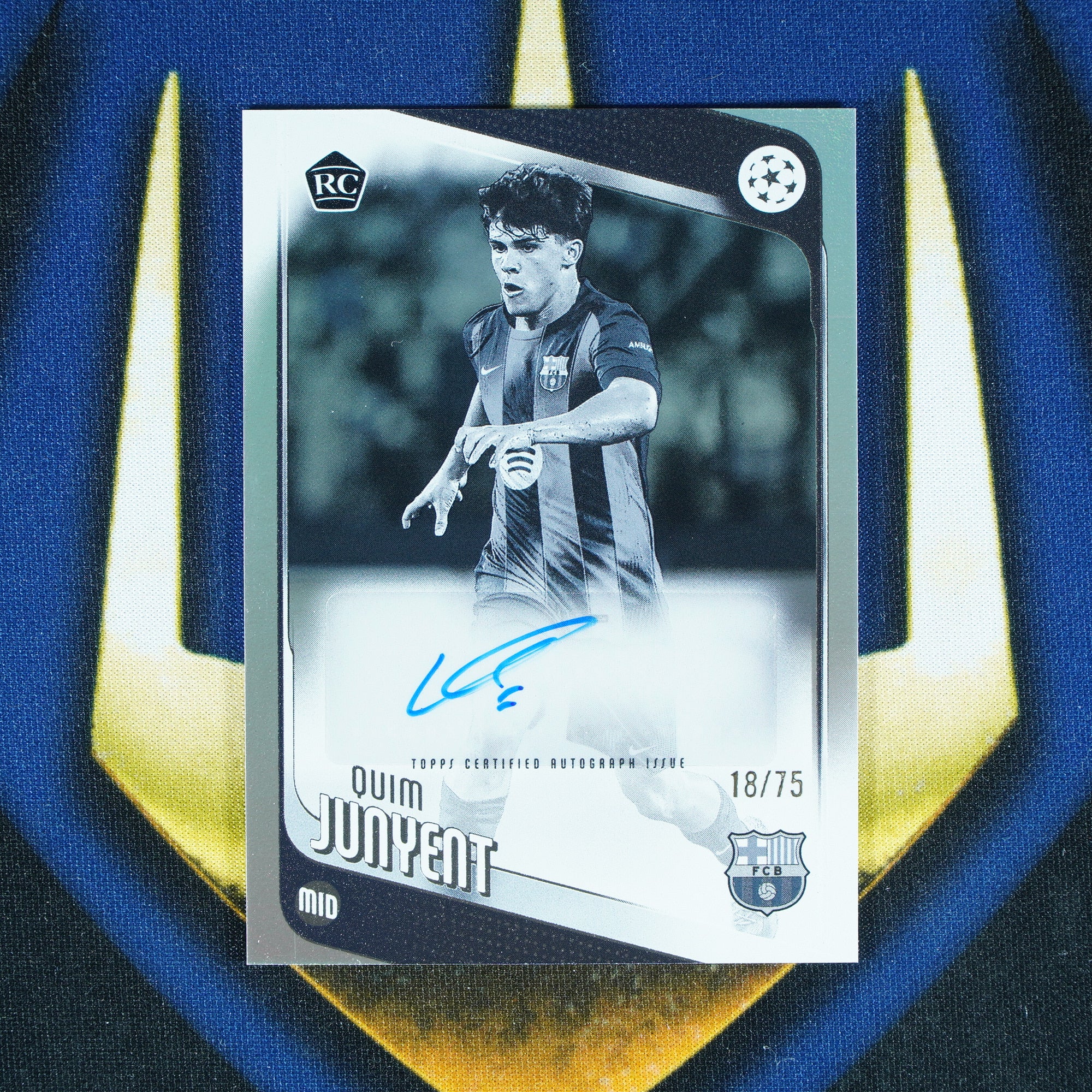 Quim Junyent 2025-26 Topps Club Competitions RC Black and White Auto /75