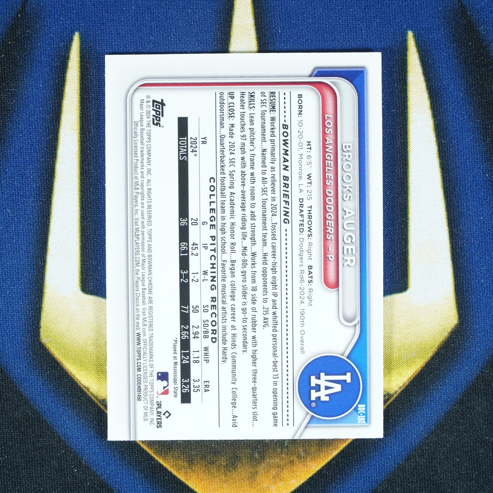 Brooks Auger 2024 Topps Bowman Draft Chrome 1st Snack Pack SSP