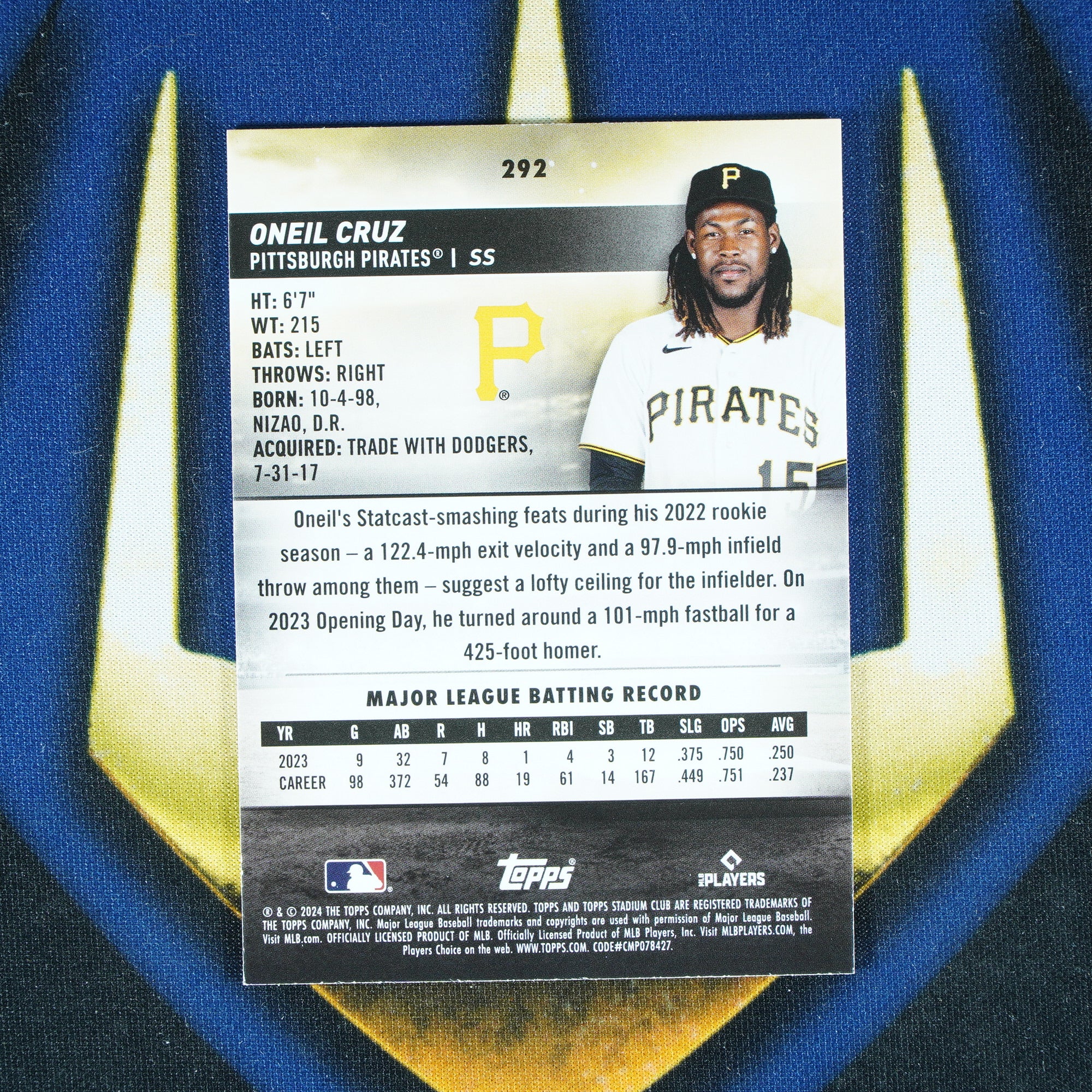 Oneil Cruz 2024 Topps Stadium Club 1st Day Issue