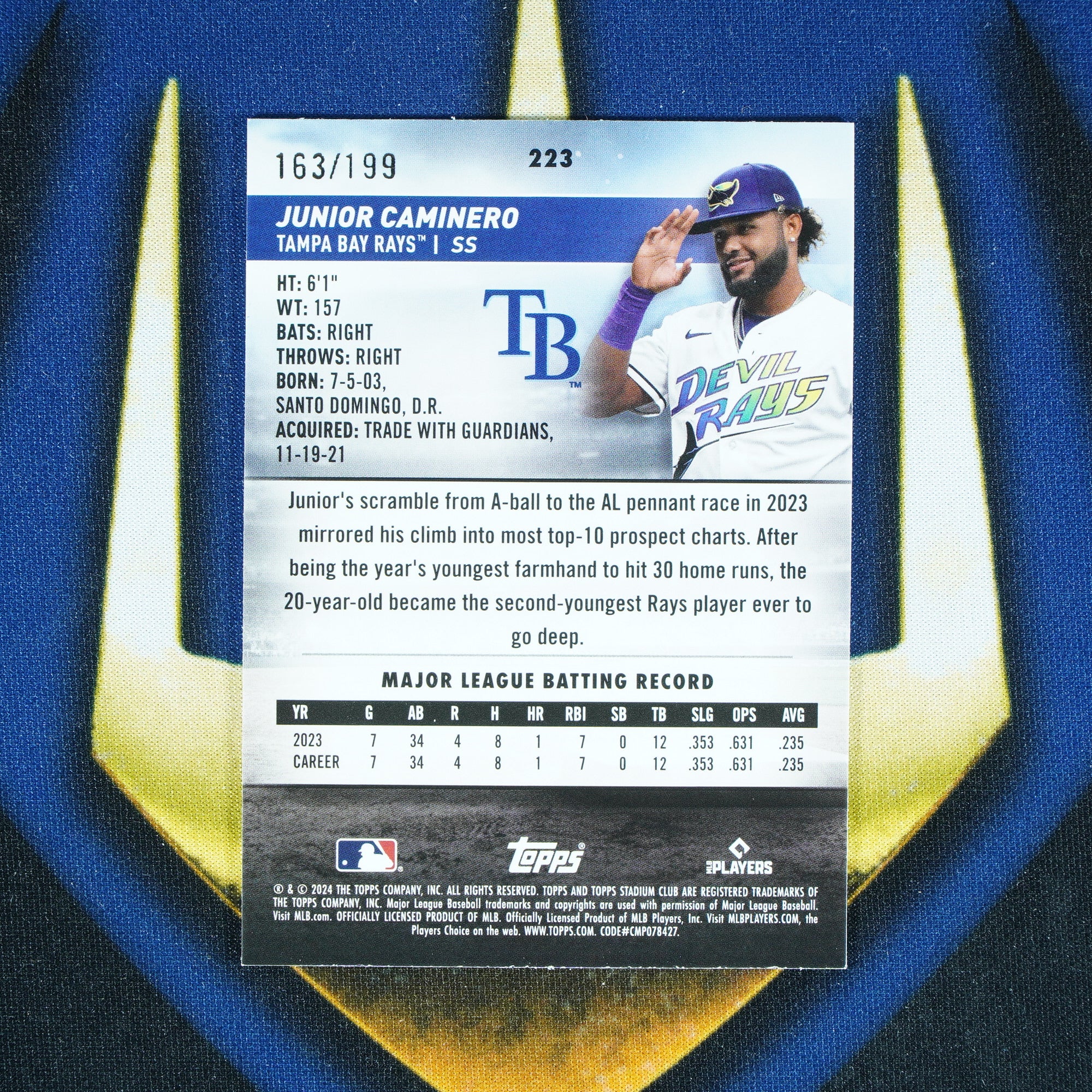 Junior Caminero 2024 Topps Stadium Club Green Foil /199 RC