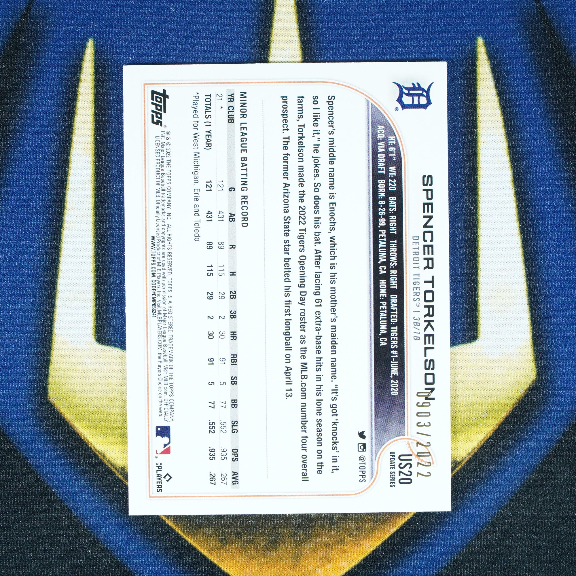 Spencer Torkelson 2022 Topps Update Gold /2022 RC