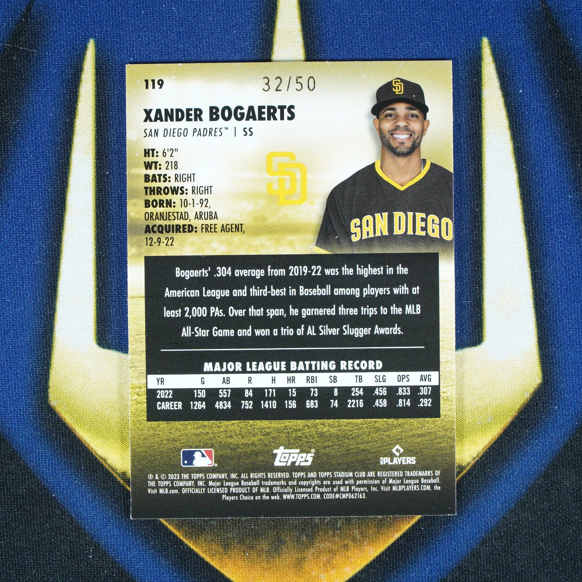 Xander Bogaerts 2023 Topps Stadium Club Blue Foil /50