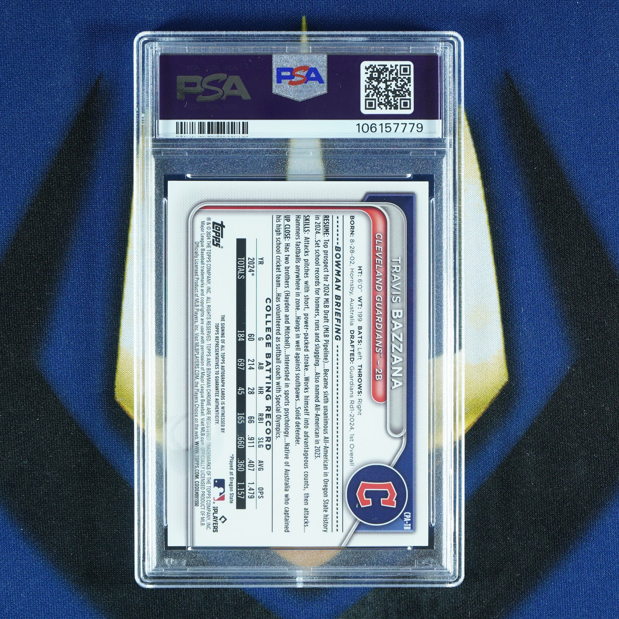 Travis Bazzana 2024 Bowman Chrome Blue Refractor 1st Auto /150 CPA-TB [PSA 10]