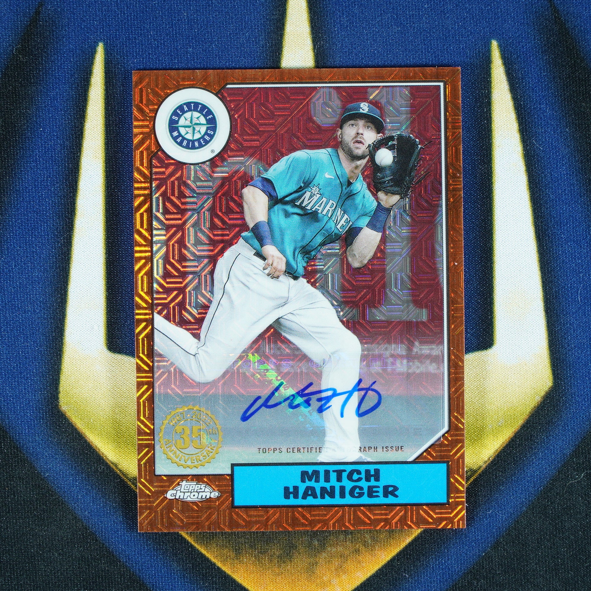 Mitch Haniger 2022 Chrome Series 2 Silver Pack 1987 Mojo Auto Orange /25