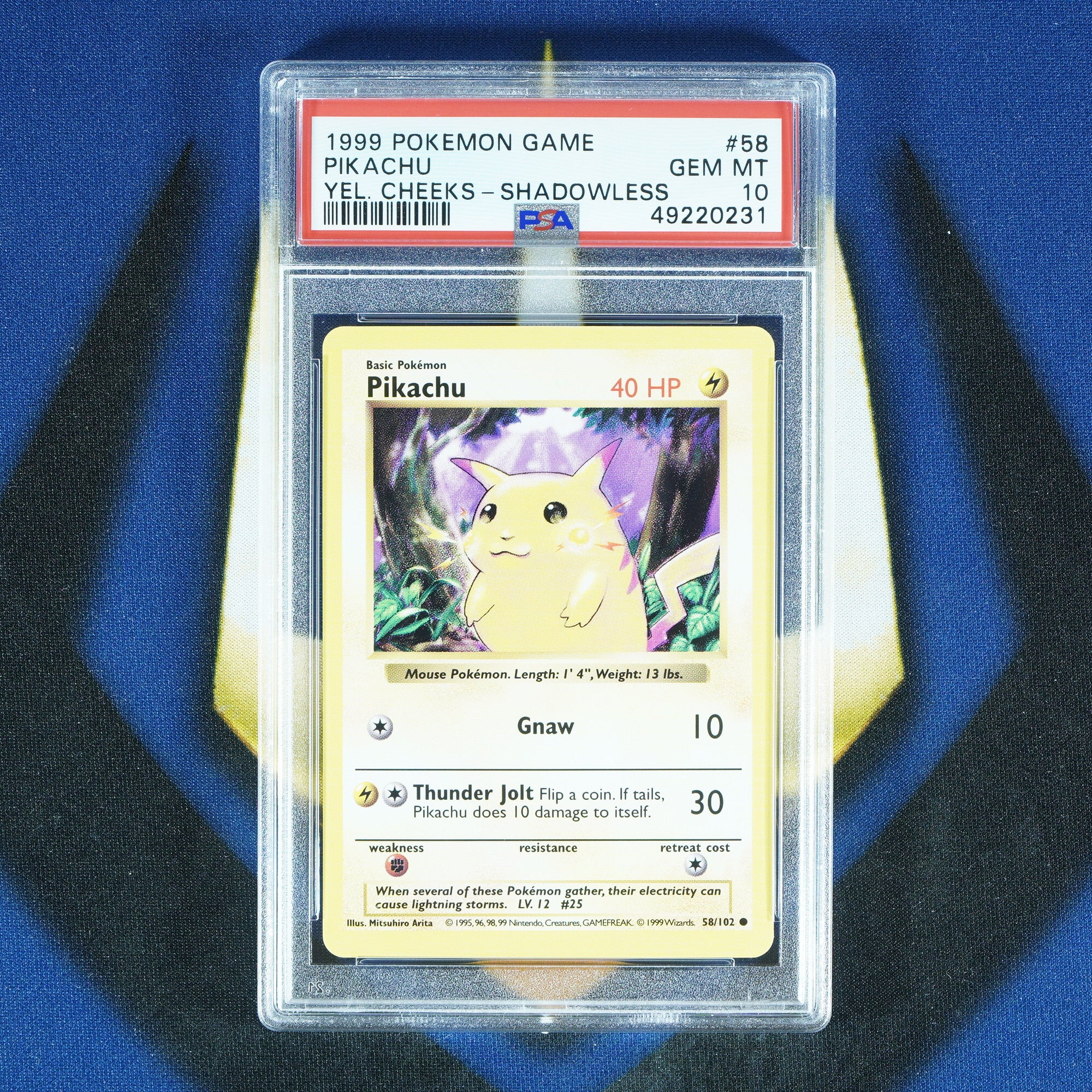 Pikachu BASE SET SHADOWLESS Yellow Cheeks 58/102 [PSA 10]