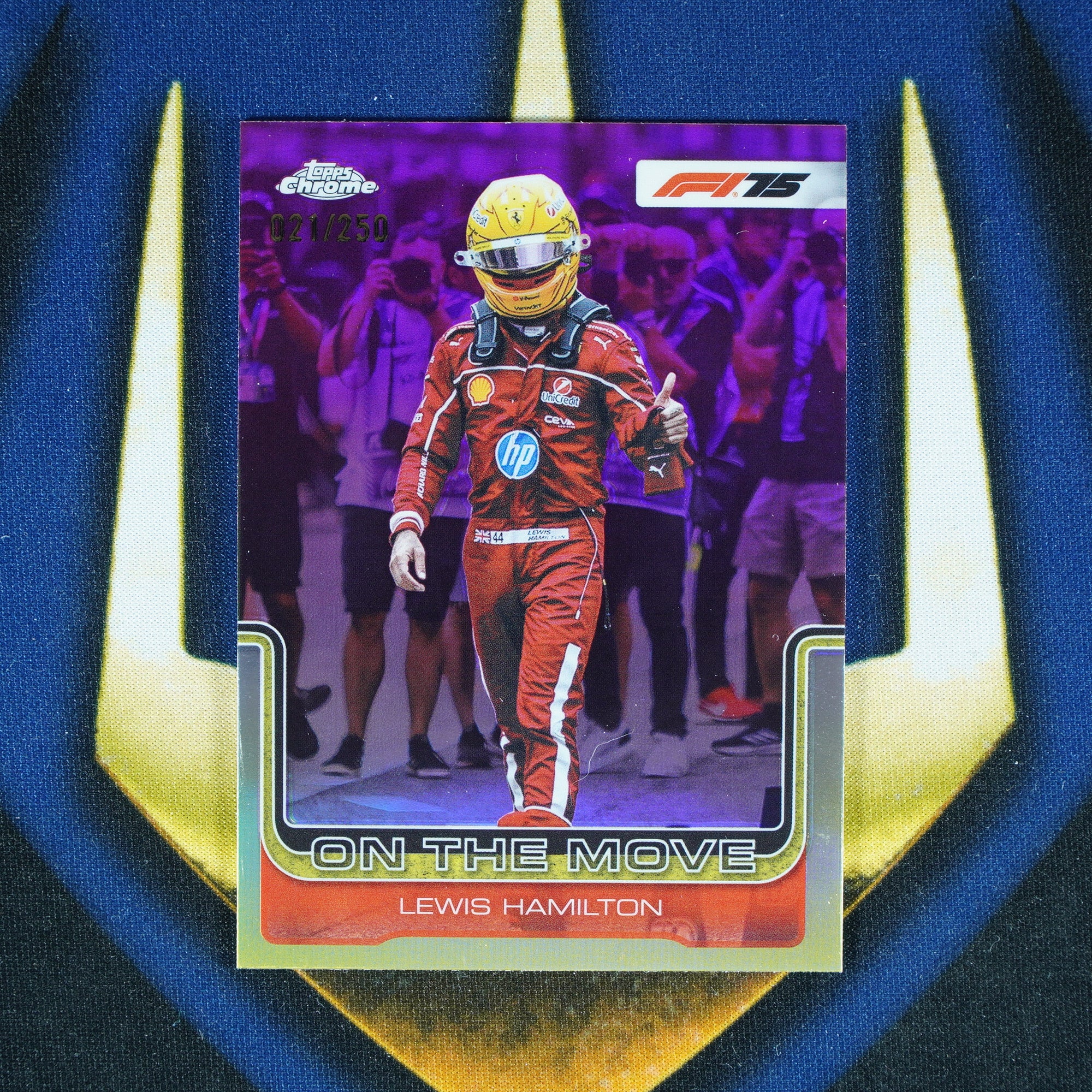 Lewis Hamilton 2025 Topps Chrome On The Move Purple /250