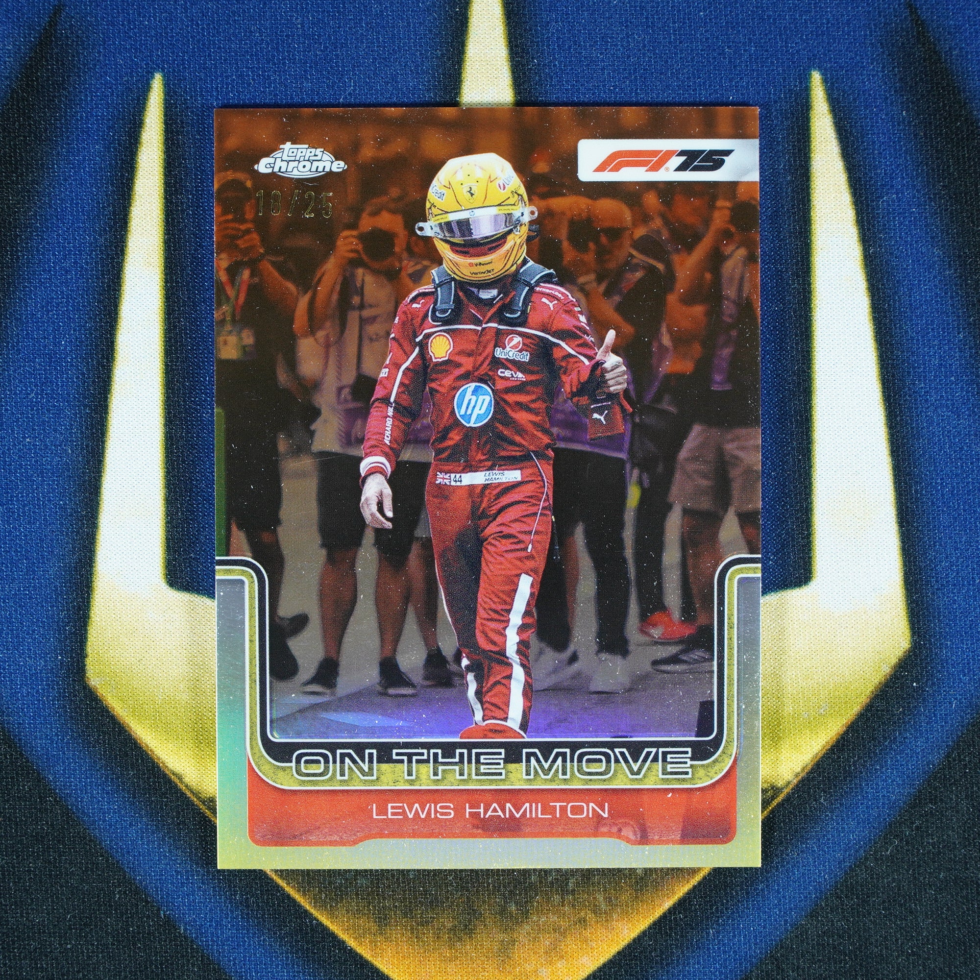 Lewis Hamilton 2025 Topps Chrome On The Move Orange /25