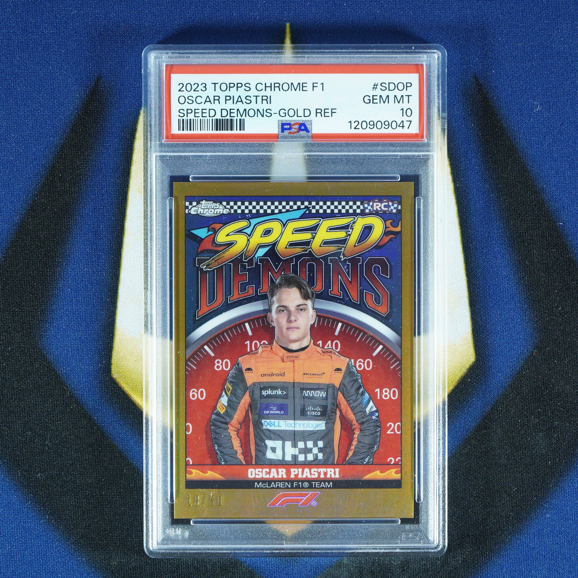 Oscar Piastri 2023 Topps Chrome Speed Demons Gold /50 [PSA 10] RC